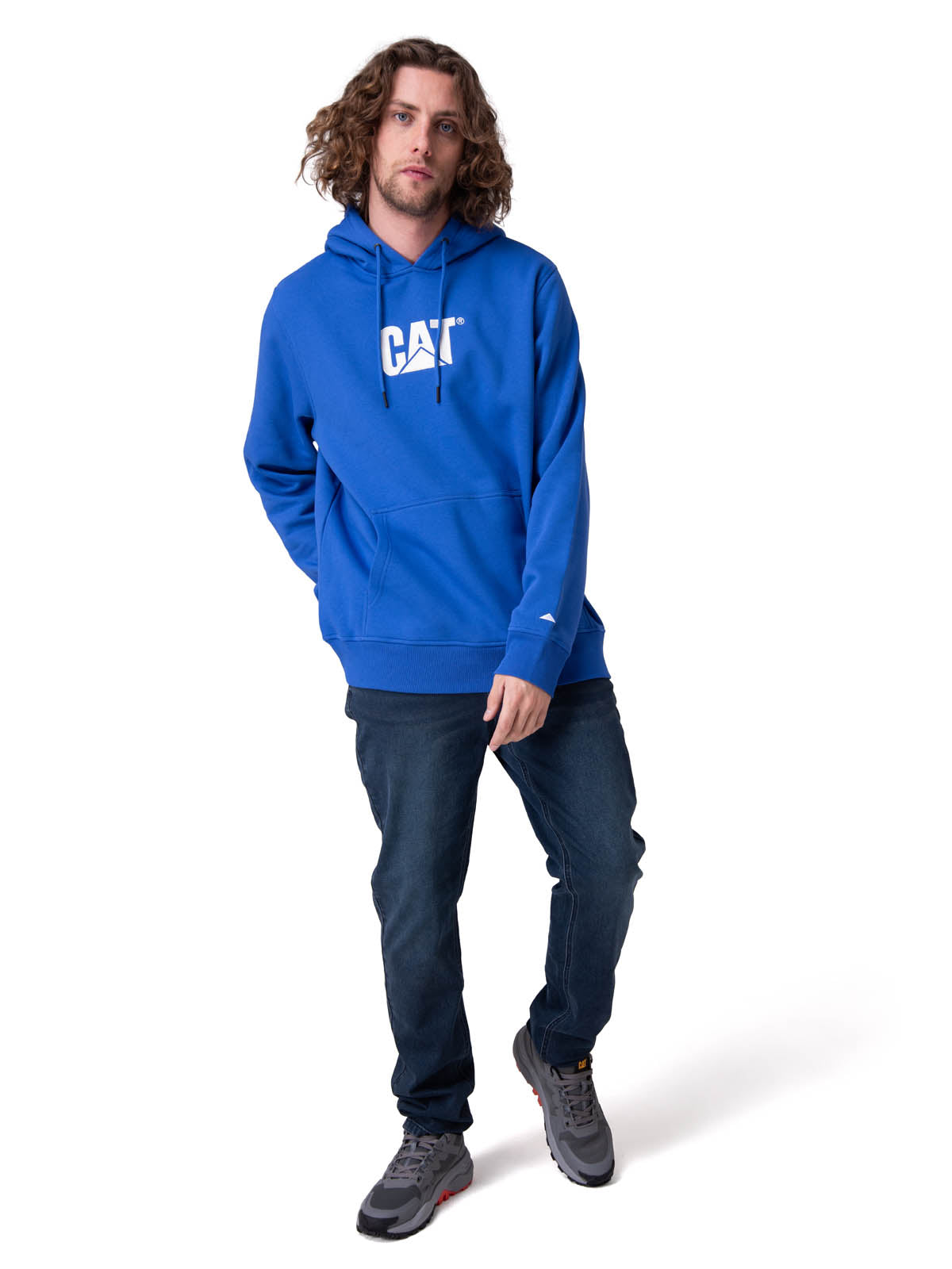 Poleron Hombre Fleece Cat Logo Pull Azul