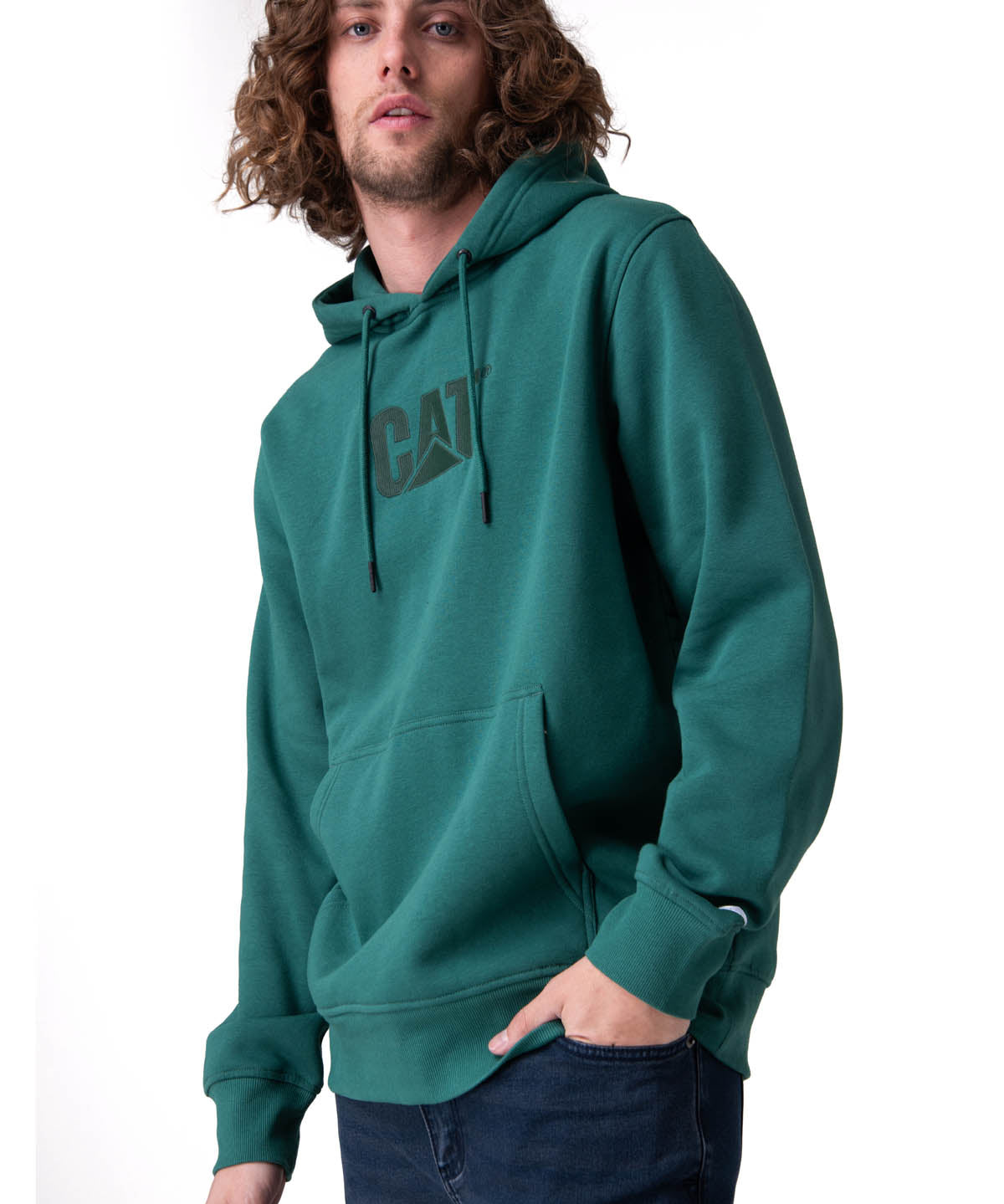 Poleron Hombre Fleece Cat Logo Pull Verde