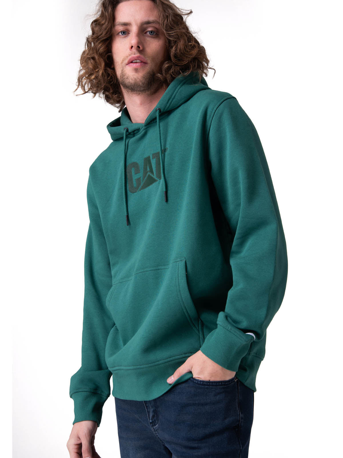 Poleron Hombre Fleece Cat Logo Pull Verde