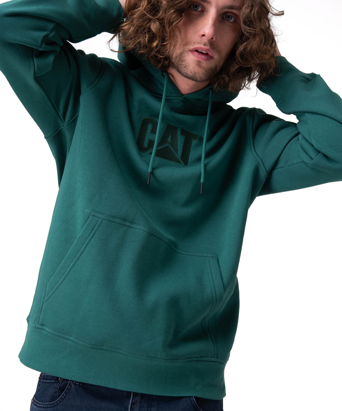 Poleron Hombre Fleece Cat Logo Pull Verde