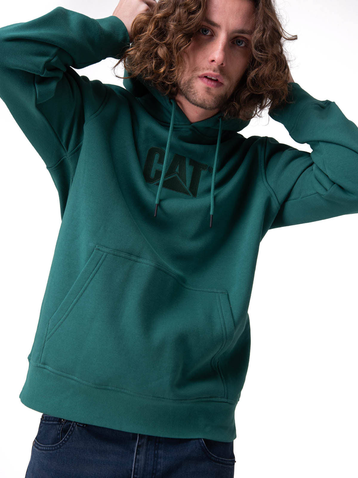 Poleron Hombre Fleece Cat Logo Pull Verde