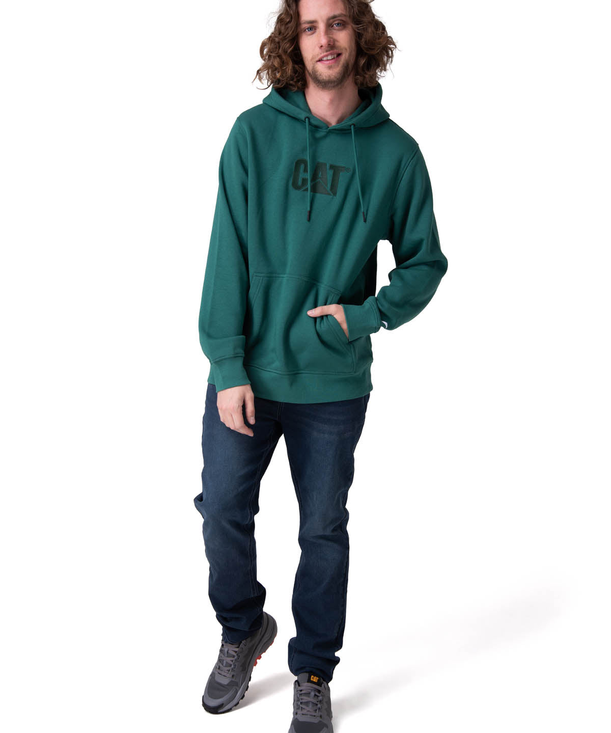 Poleron Hombre Fleece Cat Logo Pull Verde