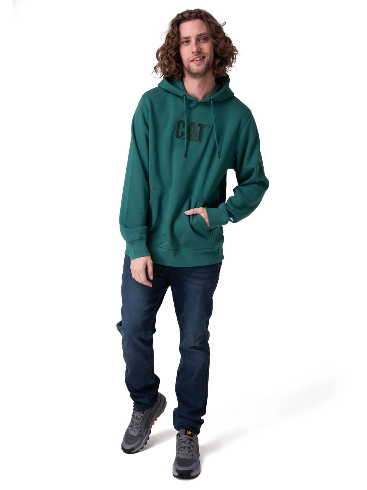 Poleron Hombre Fleece Cat Logo Pull Verde