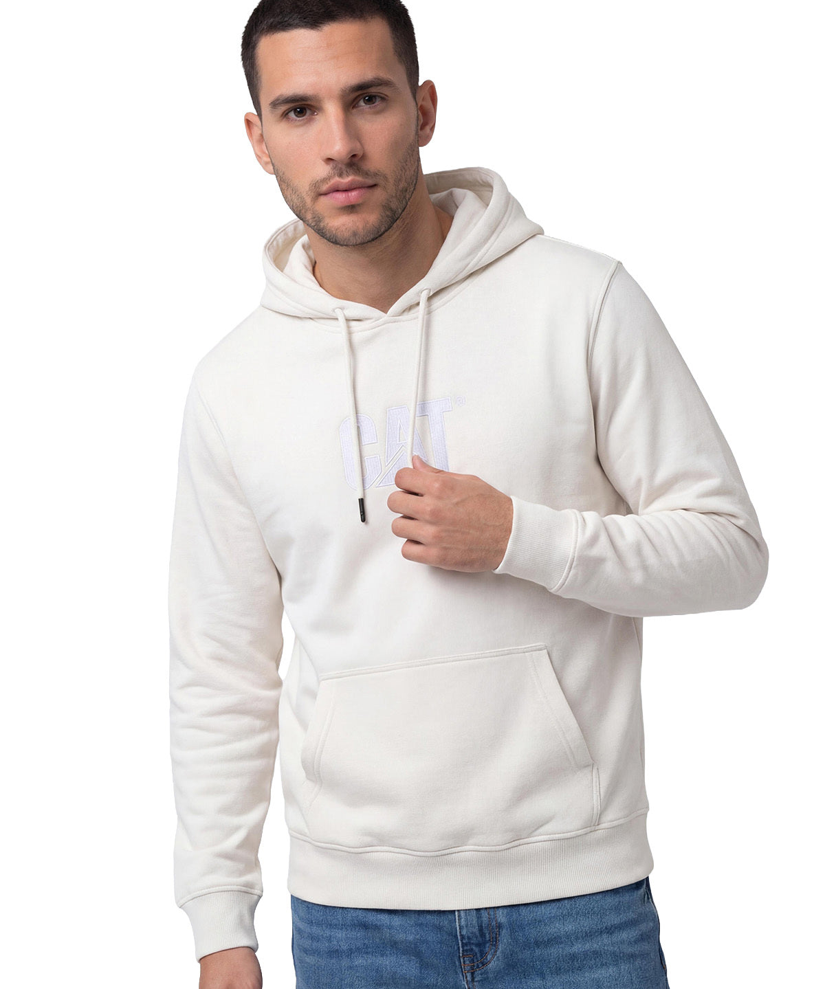Polerón Con Gorro Hombre Cat Logo Blanco Cat