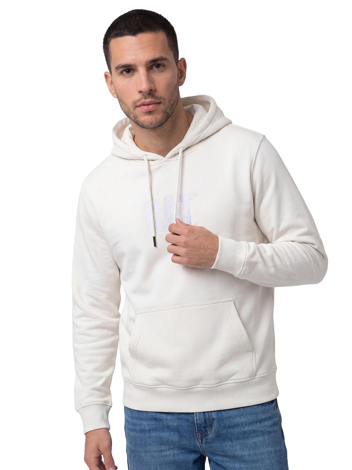 Polerón Con Gorro Hombre Cat Logo Blanco Cat