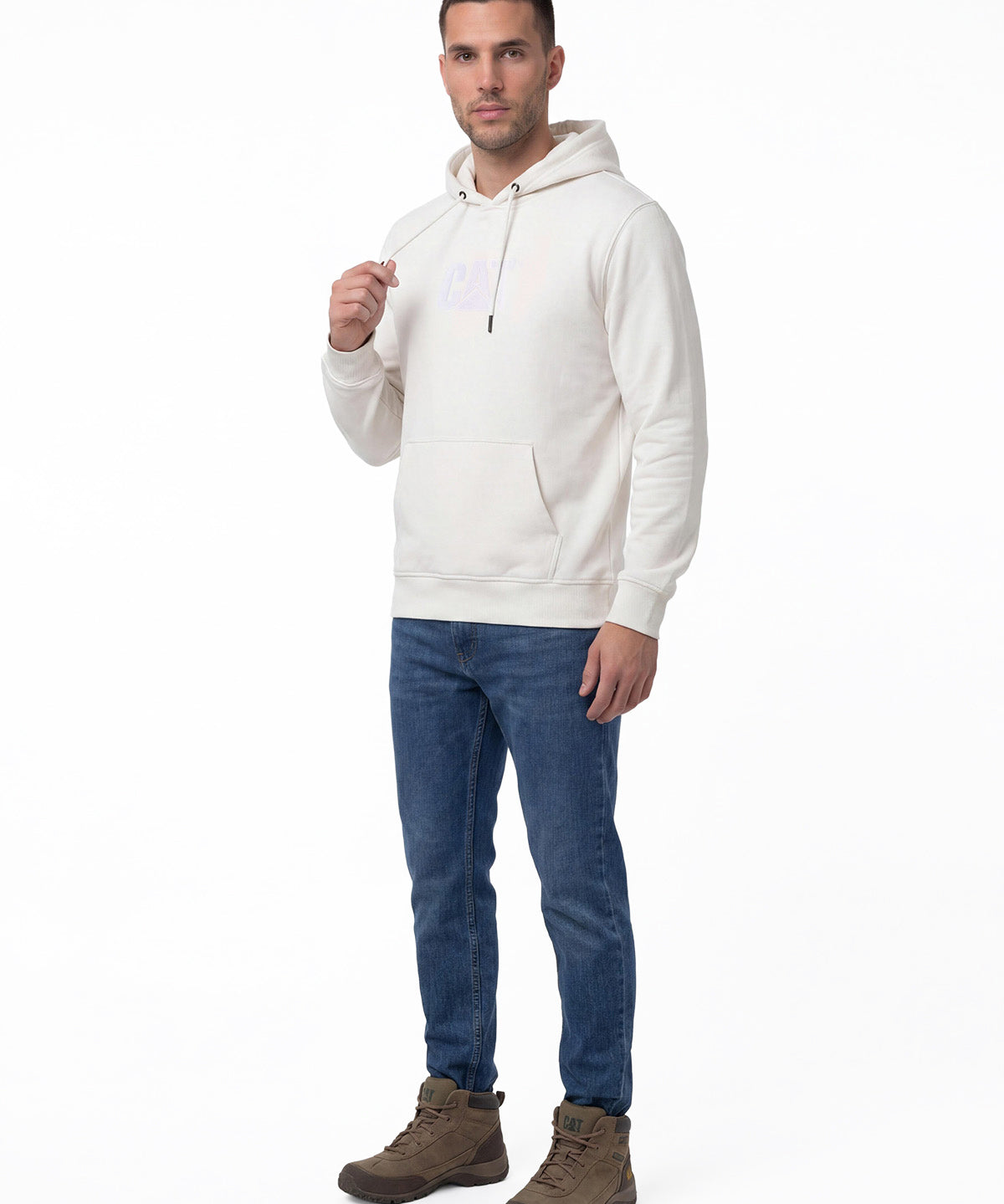 Polerón Con Gorro Hombre Cat Logo Blanco Cat
