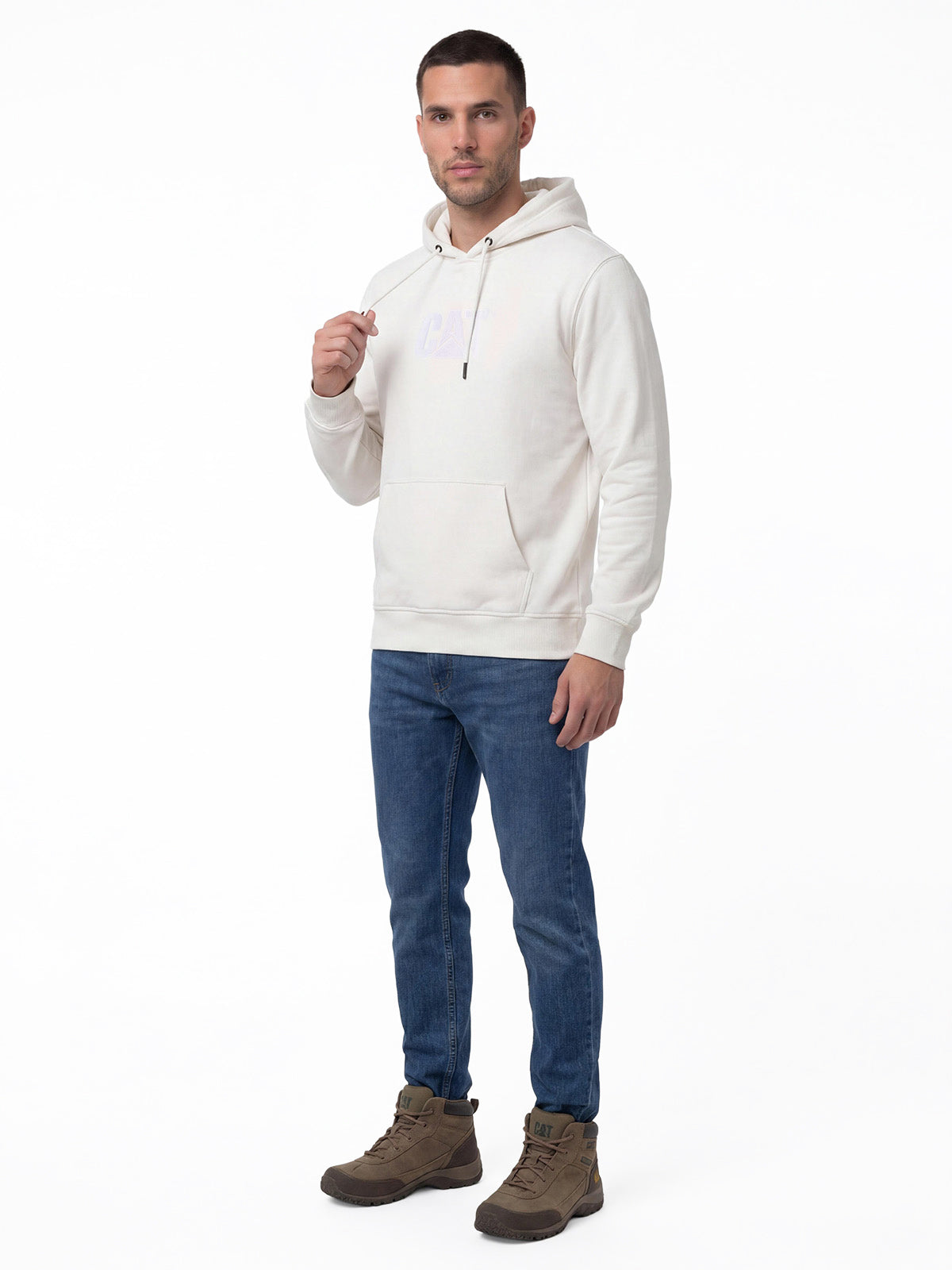 Polerón Con Gorro Hombre Cat Logo Blanco Cat