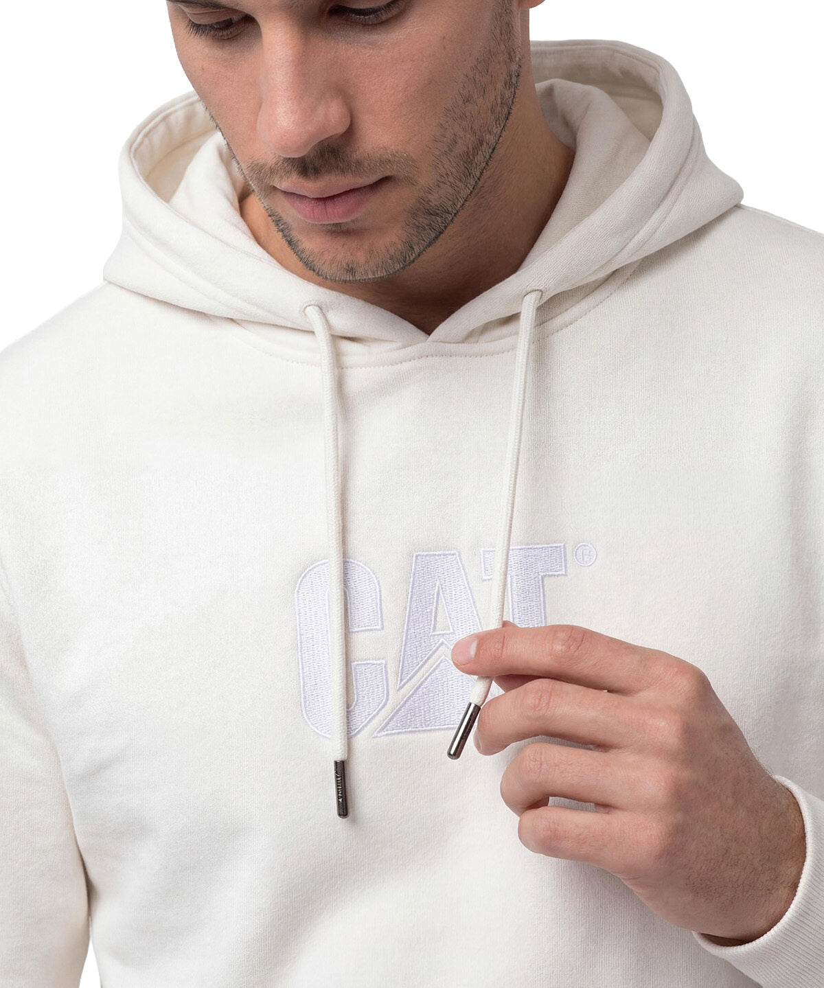 Polerón Con Gorro Hombre Cat Logo Blanco Cat