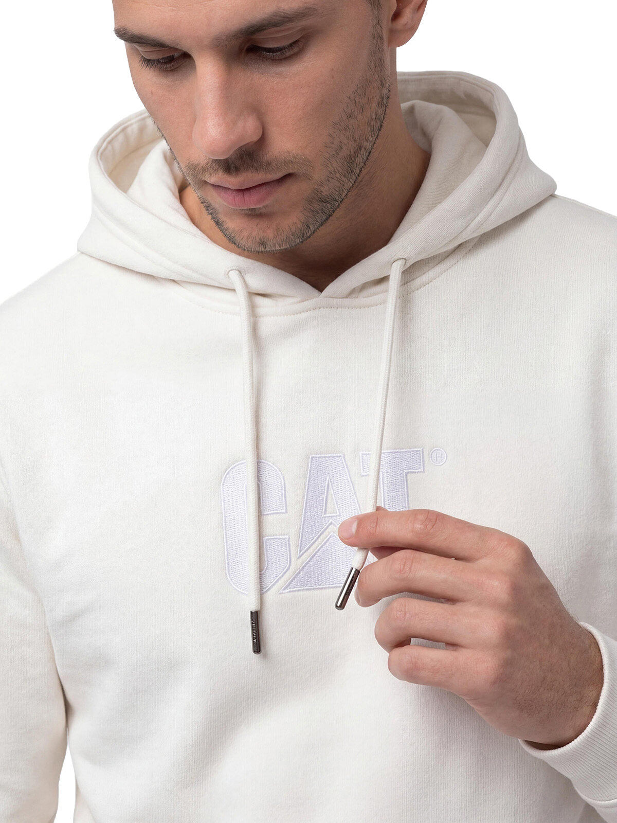 Polerón Con Gorro Hombre Cat Logo Blanco Cat