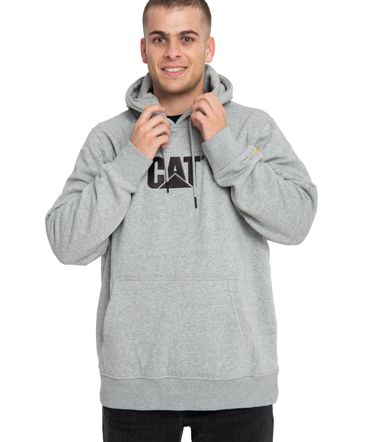 Poleron Casual Hombre Fleece Cat Logo Pullover Hoodie Gris Cat