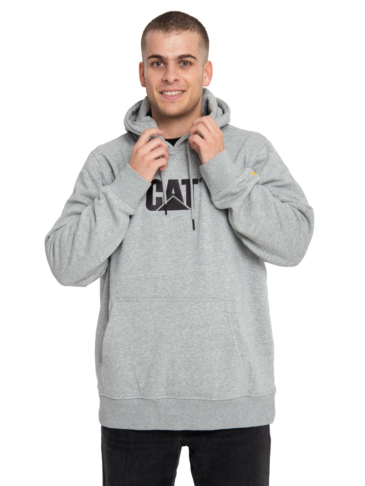 Poleron Casual Hombre Fleece Cat Logo Pullover Hoodie Gris Cat