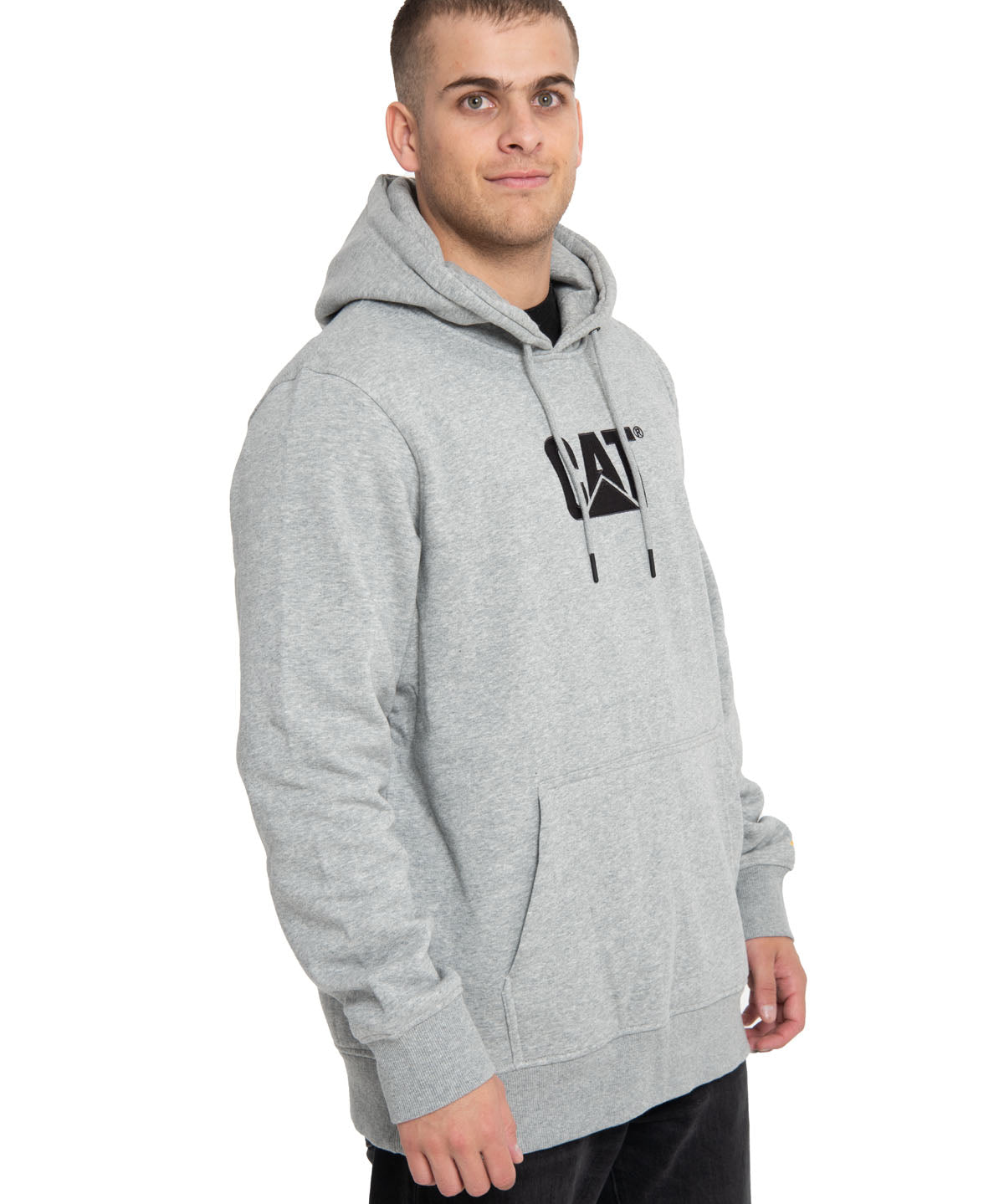 Poleron Casual Hombre Fleece Cat Logo Pullover Hoodie Gris Cat