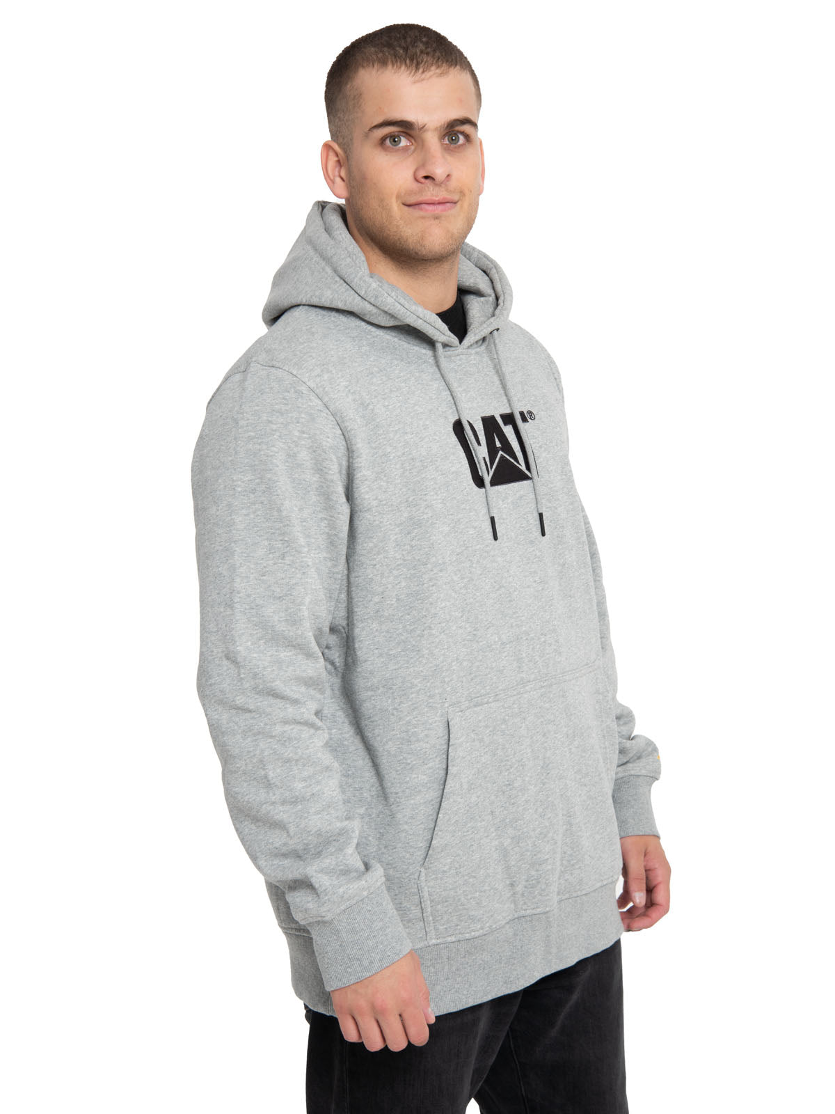 Poleron Casual Hombre Fleece Cat Logo Pullover Hoodie Gris Cat