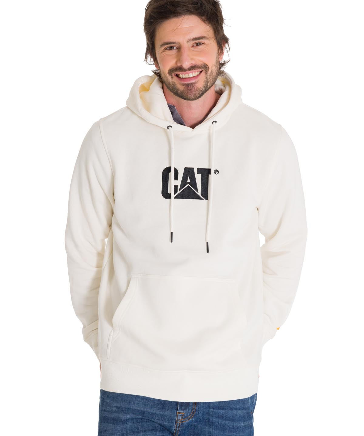 Polerón Manga Larga Unisex Fleece Cat Logo Pullover Hoodie Perla Cat