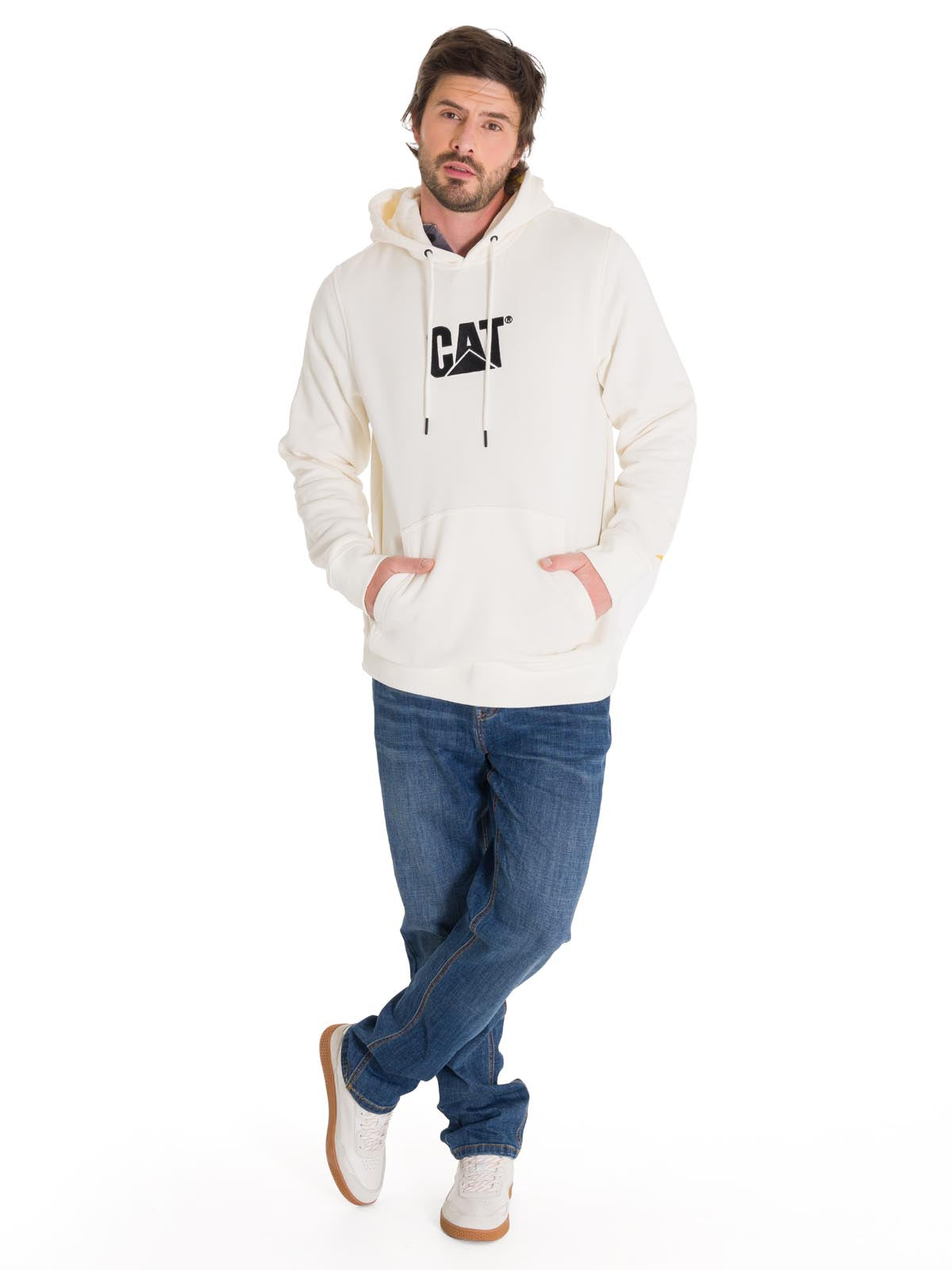Polerón Manga Larga Unisex Fleece Cat Logo Pullover Hoodie Perla Cat