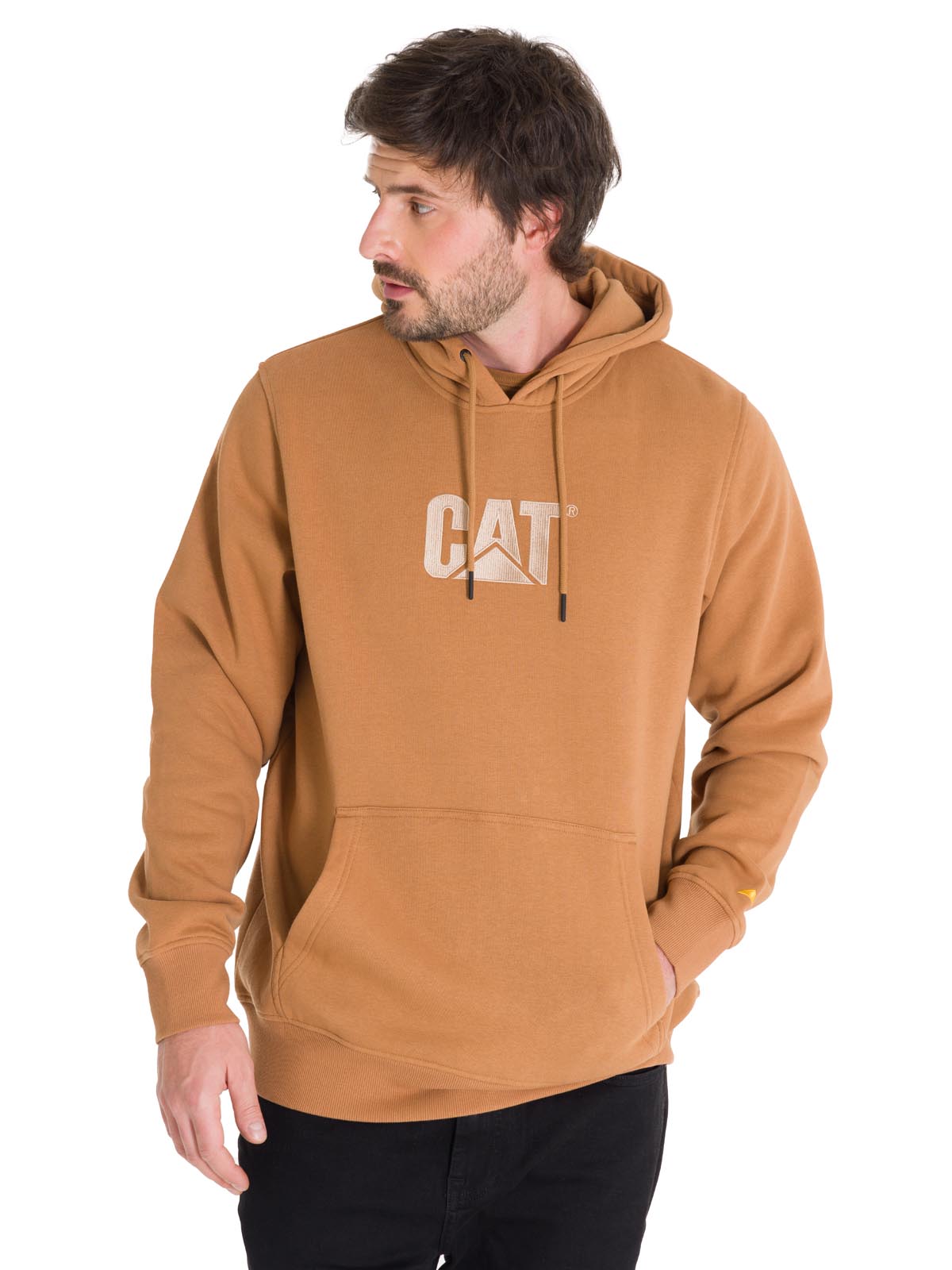 Polerón Manga Larga Unisex Fleece Cat Logo Pullover Hoodie Caramelo Cat