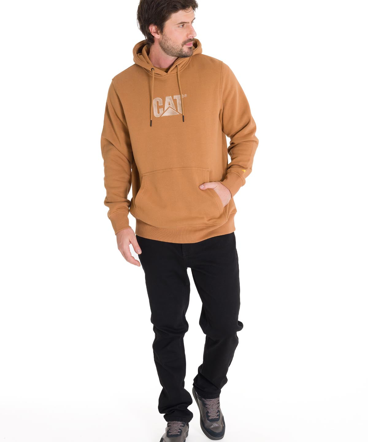 Polerón Manga Larga Unisex Fleece Cat Logo Pullover Hoodie Caramelo Cat