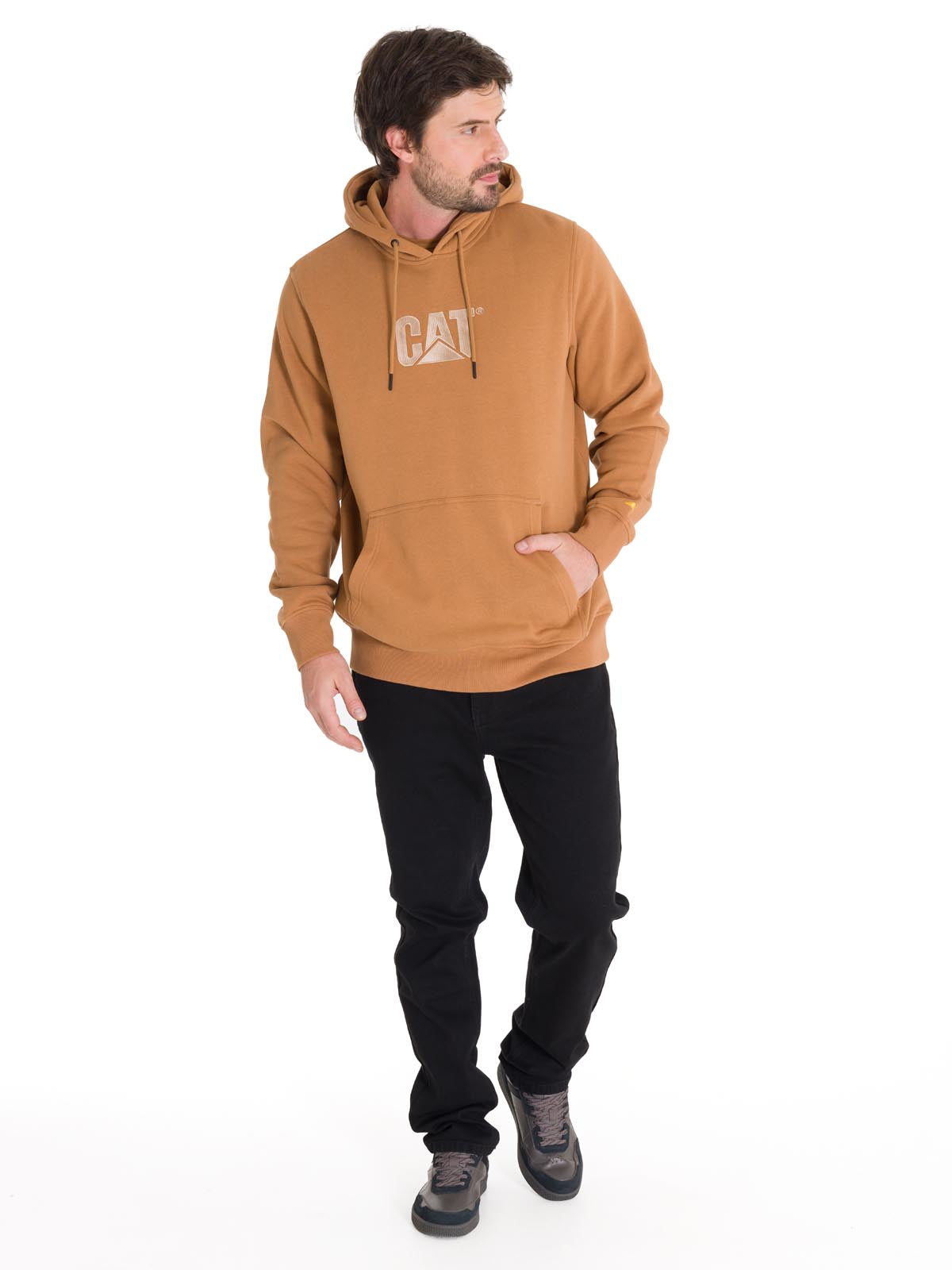 Polerón Manga Larga Unisex Fleece Cat Logo Pullover Hoodie Caramelo Cat