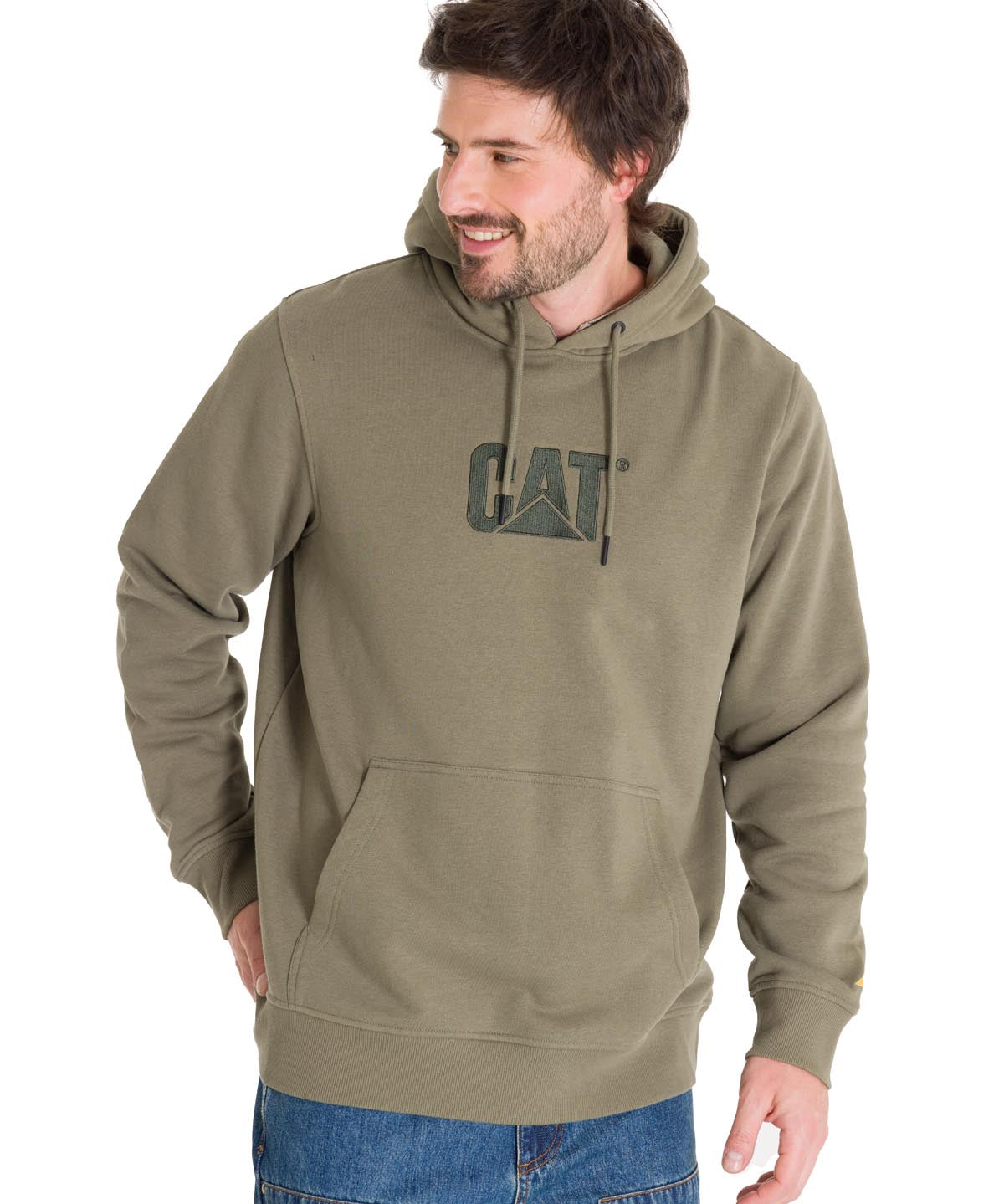 Polerón Manga Larga Hombre Fleece Cat Logo Pullover Hoodie Azul Petróleo Cat