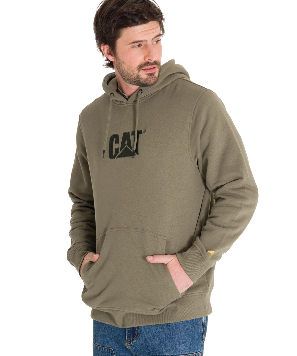 Polerón Manga Larga Hombre Fleece Cat Logo Pullover Hoodie Azul Petróleo Cat