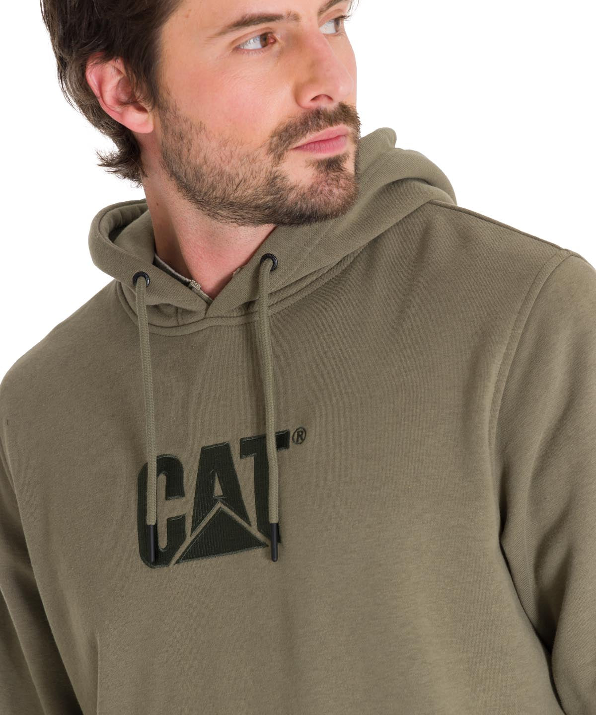 Polerón Manga Larga Hombre Fleece Cat Logo Pullover Hoodie Azul Petróleo Cat
