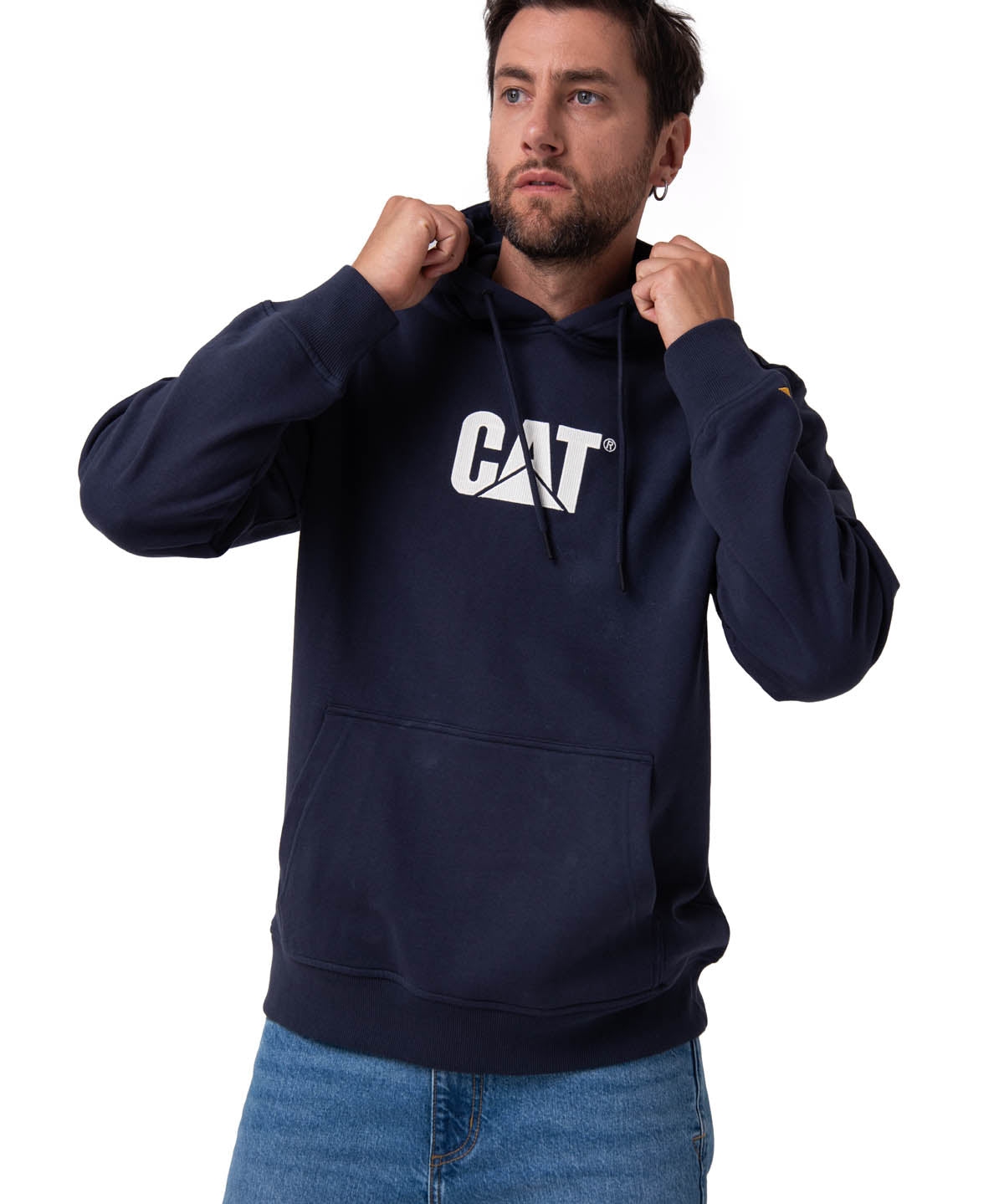 Polerón Con Gorro Hombre Cat Logo Azul Oscuro Cat