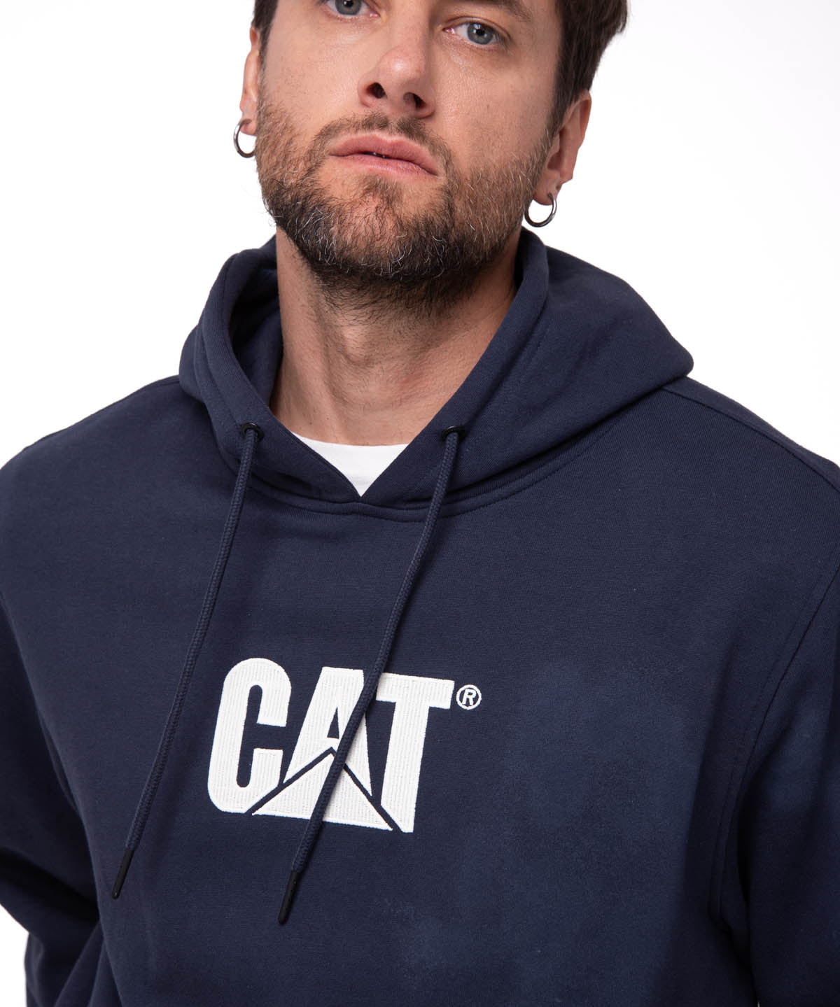 Polerón Con Gorro Hombre Cat Logo Azul Oscuro Cat