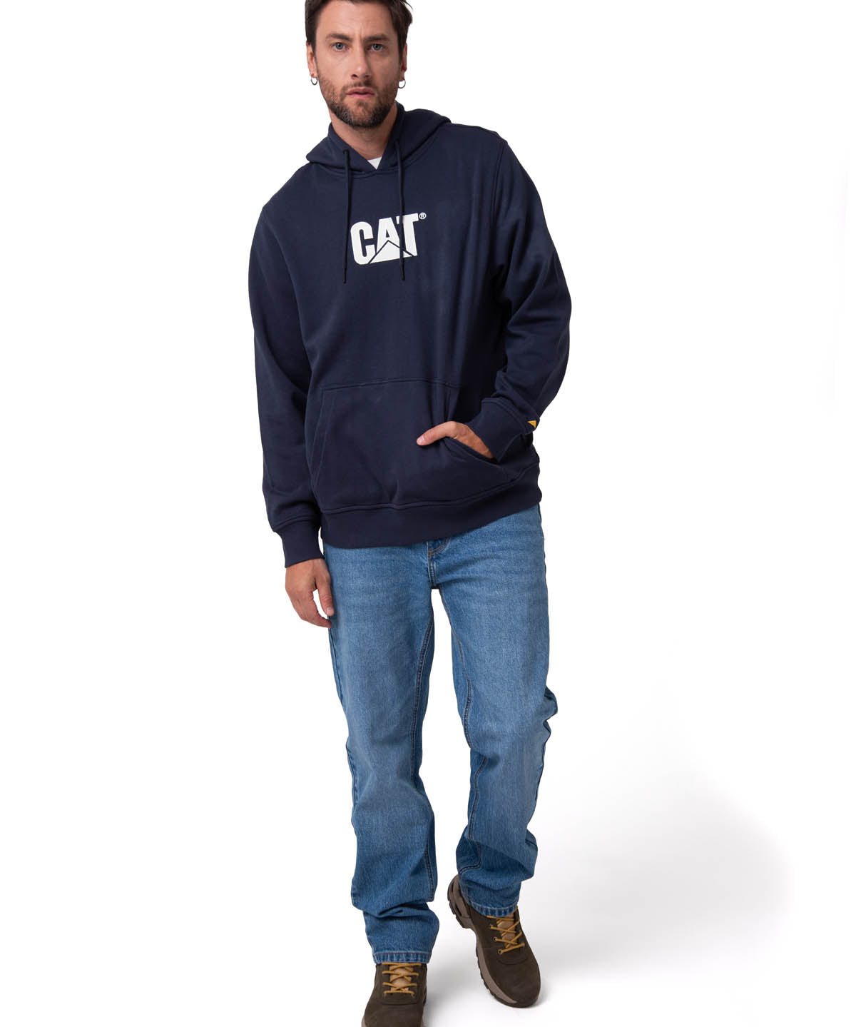 Polerón Con Gorro Hombre Cat Logo Azul Oscuro Cat