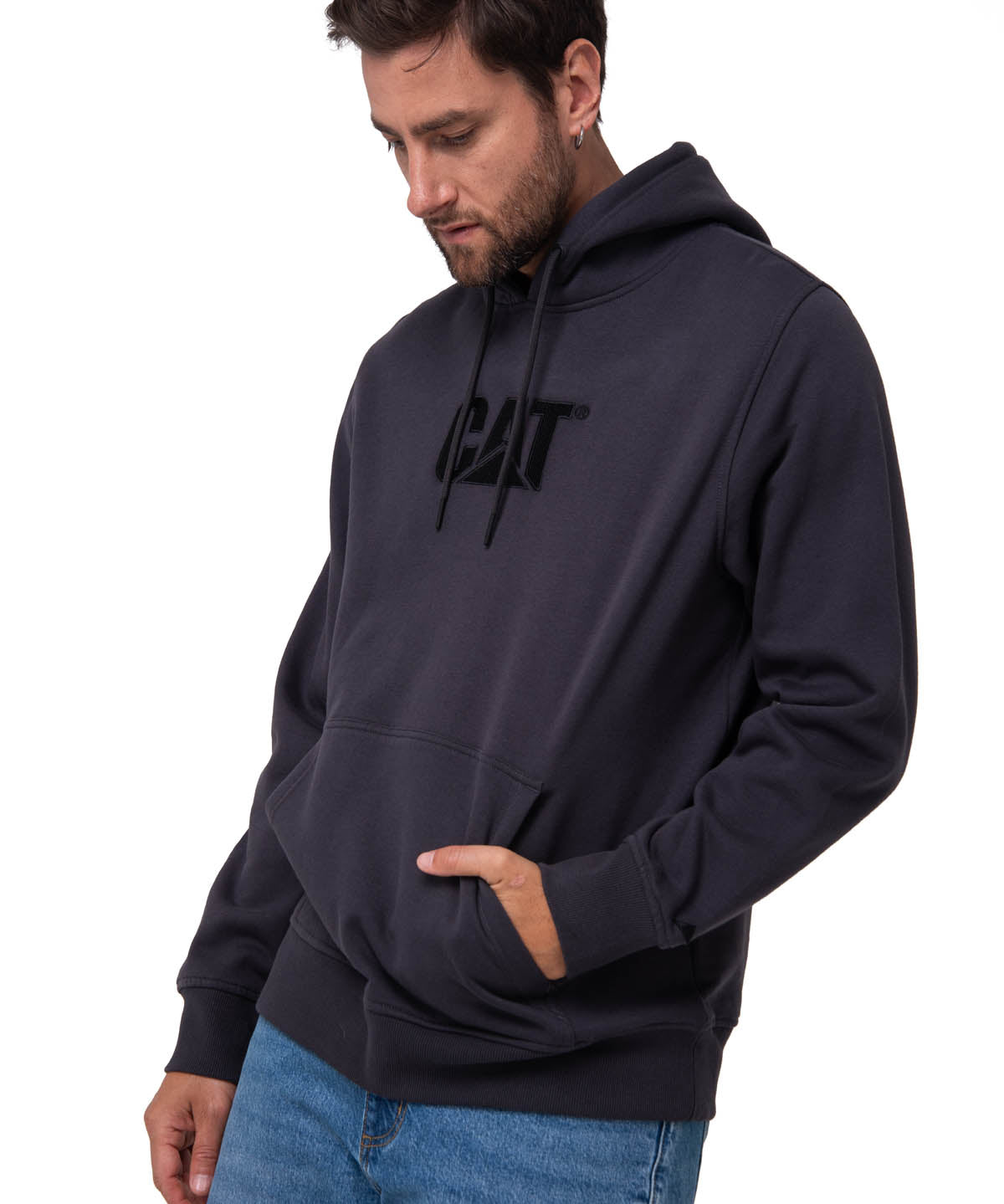 Polerón Con Gorro Hombre Cat Logo Negro Cat