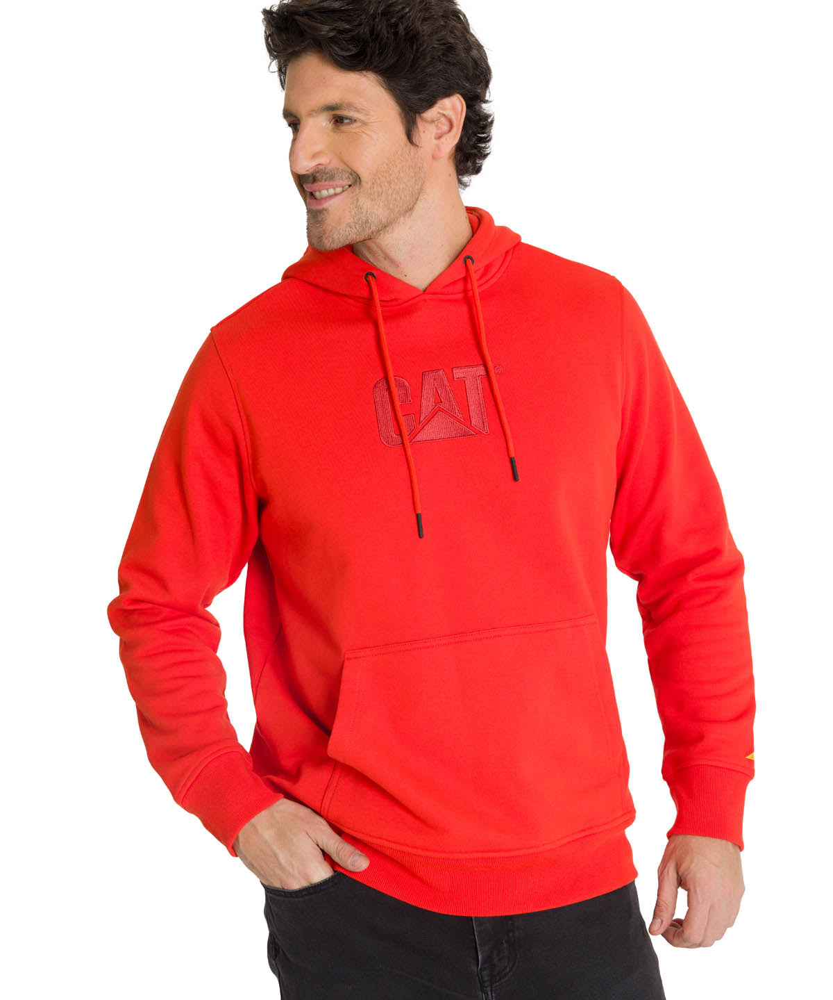 Polerón Fleece Hombre Hoody CAT Logo Rojo CAT