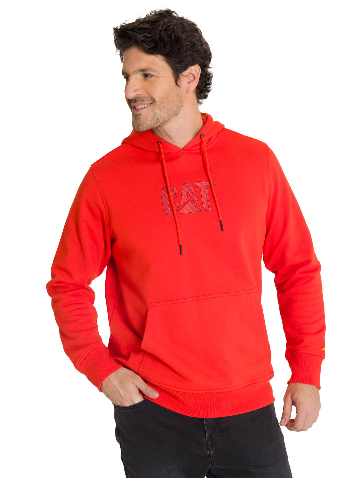 Polerón Fleece Hombre Hoody CAT Logo Rojo CAT