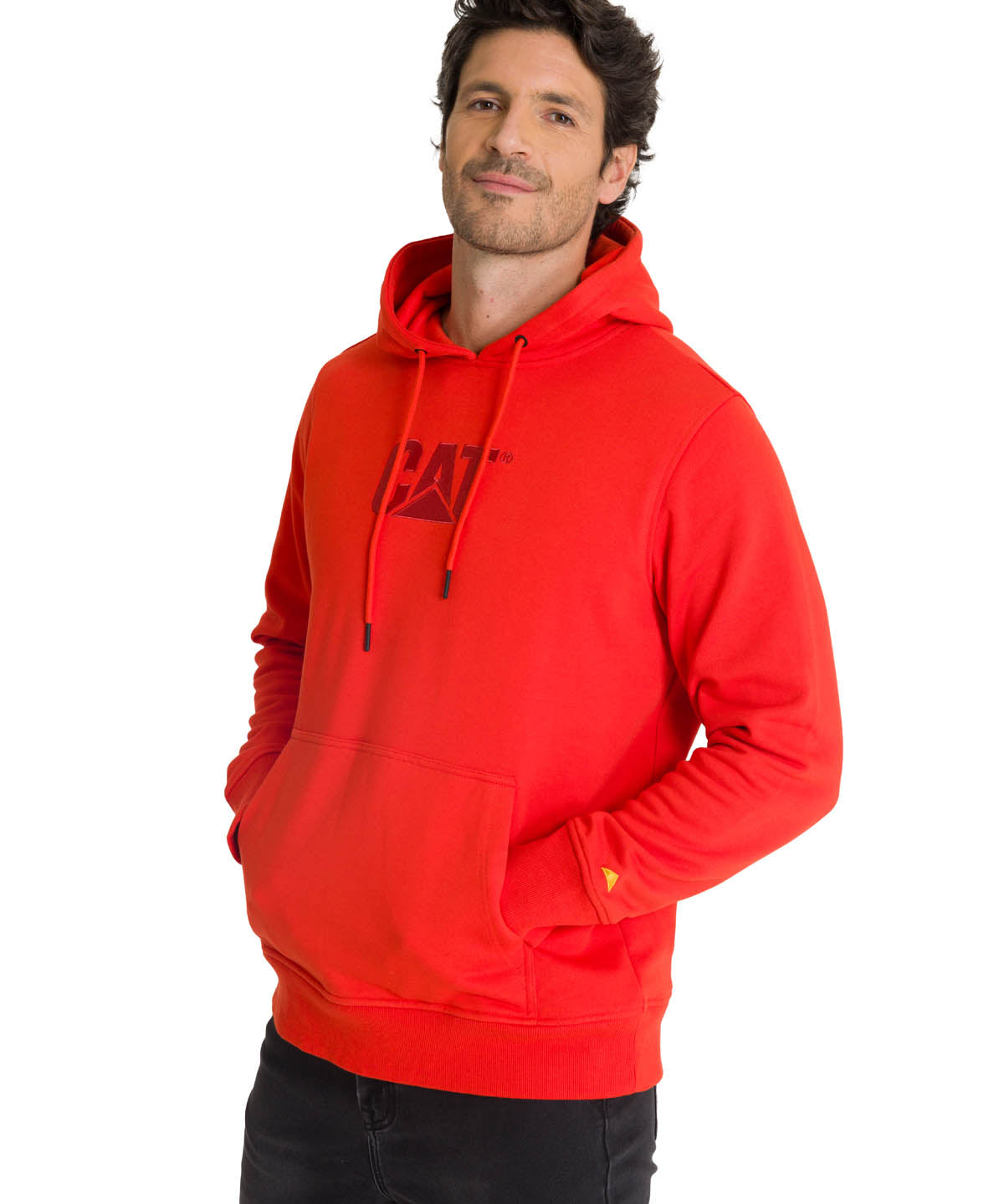 Polerón Fleece Hombre Hoody CAT Logo Rojo CAT