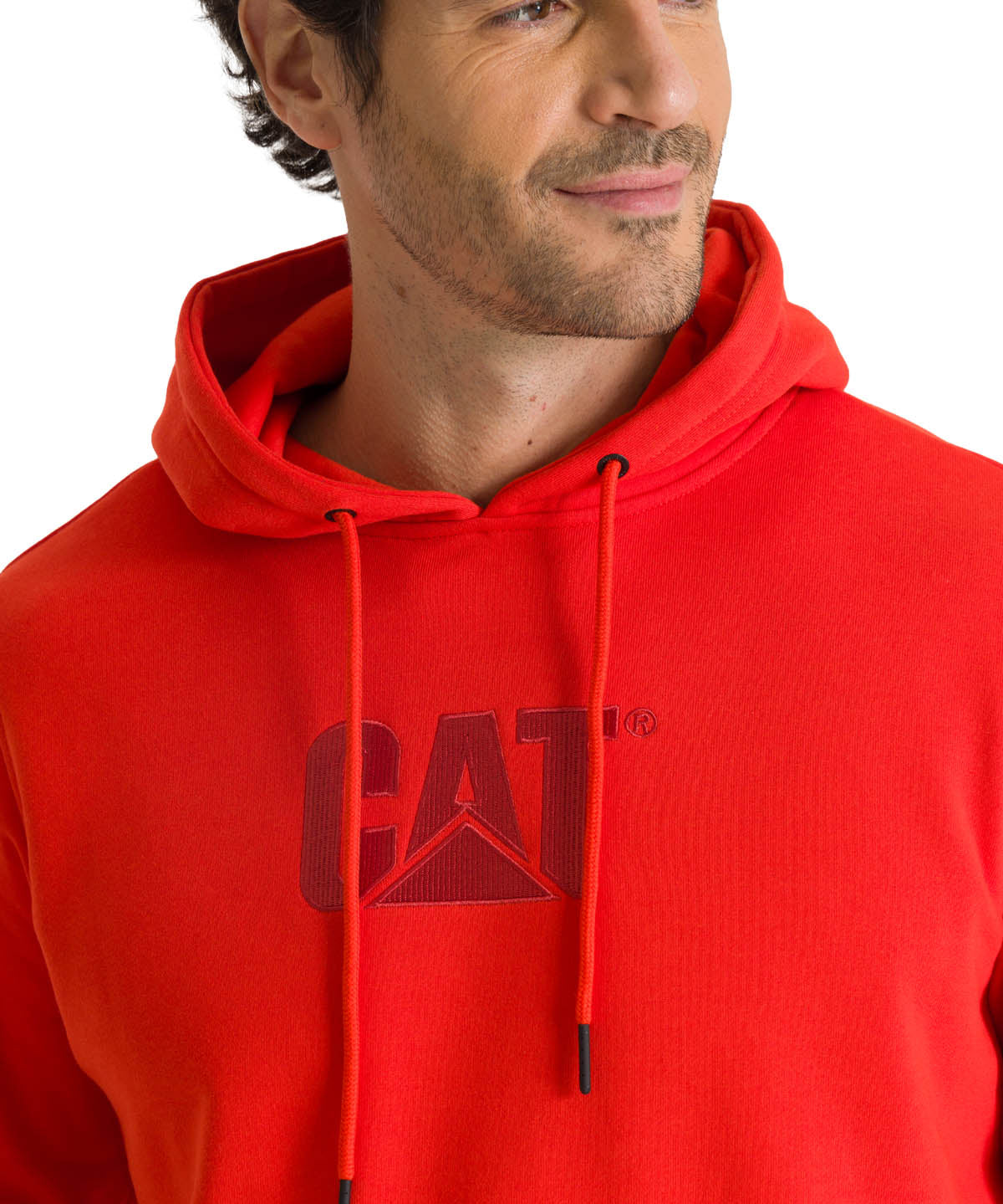 Polerón Fleece Hombre Hoody CAT Logo Rojo CAT