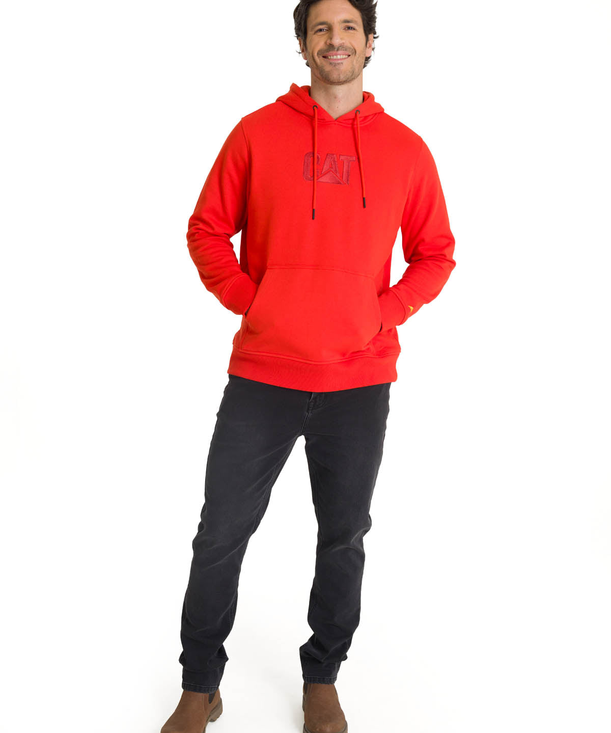 Polerón Fleece Hombre Hoody CAT Logo Rojo CAT