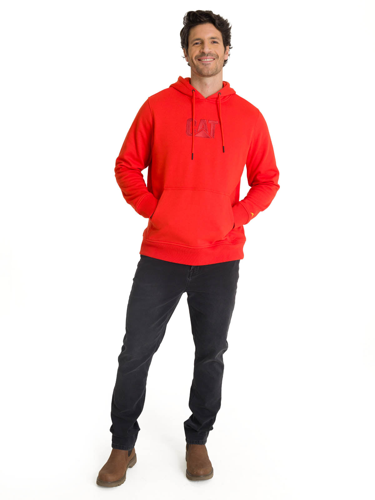 Polerón Fleece Hombre Hoody CAT Logo Rojo CAT