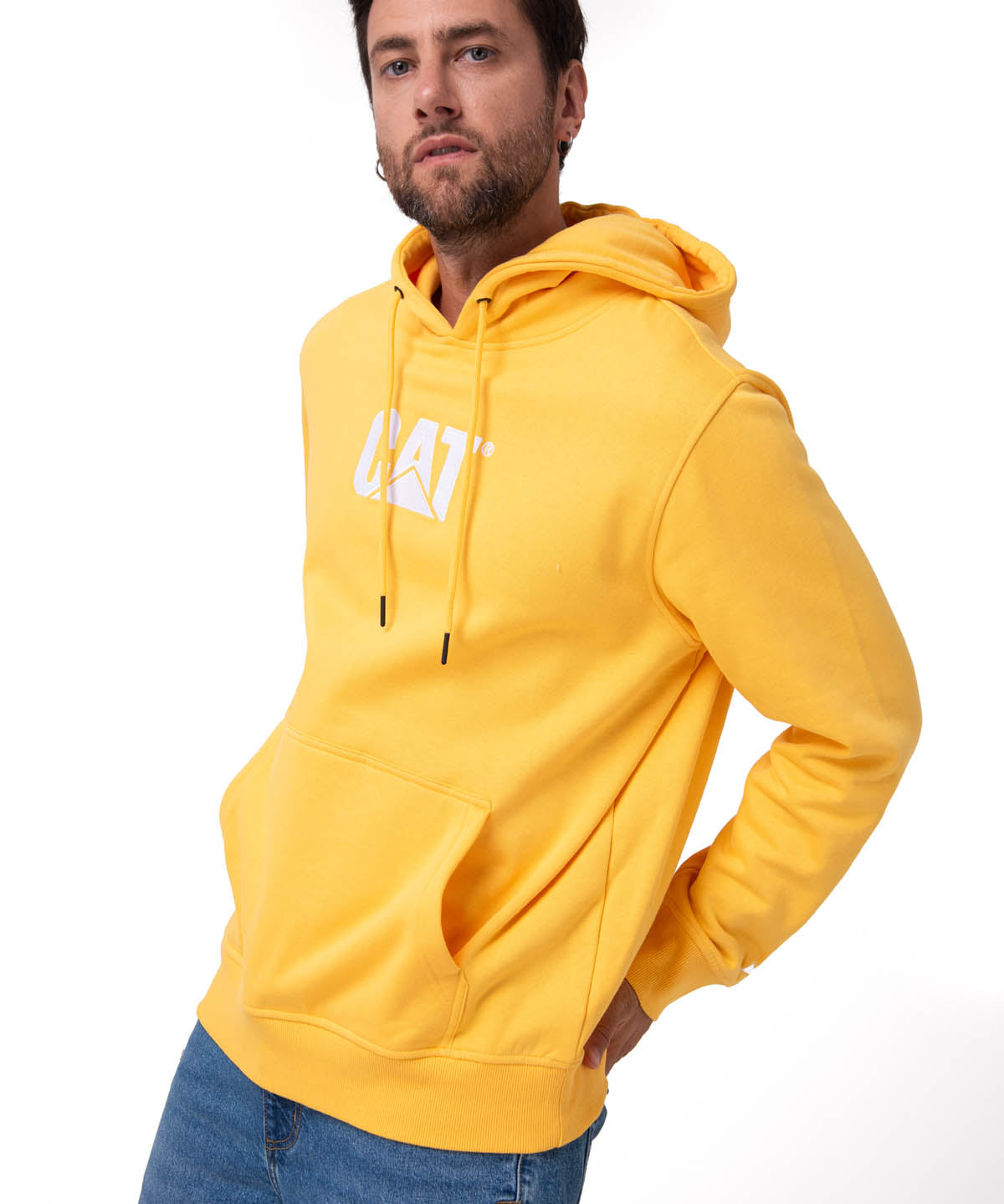 Polerón Con Gorro Hombre Cat Logo Amarillo Cat