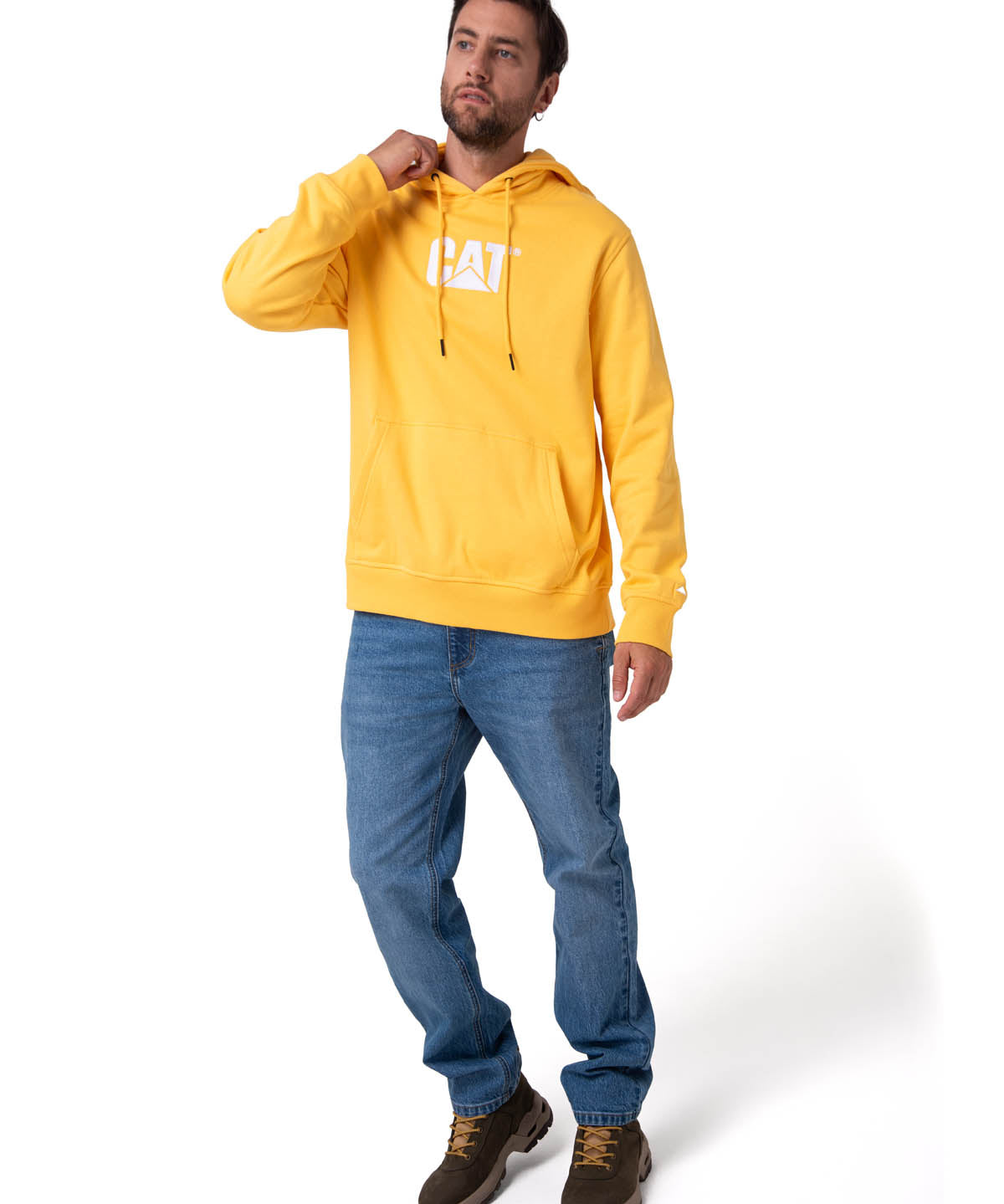 Polerón Con Gorro Hombre Cat Logo Amarillo Cat