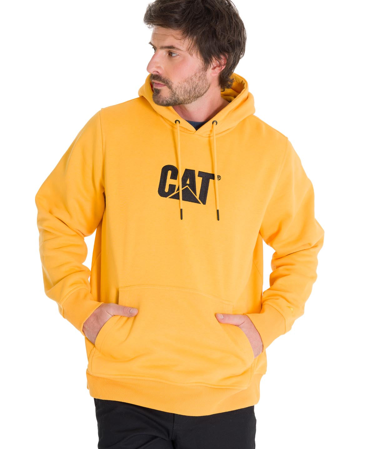 Poleron Casual Unisex Fleece Cat Logo Pullover Hoodie Amarillo Cat