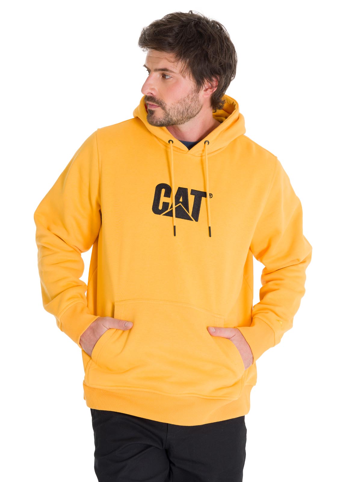 Poleron Casual Unisex Fleece Cat Logo Pullover Hoodie Amarillo Cat