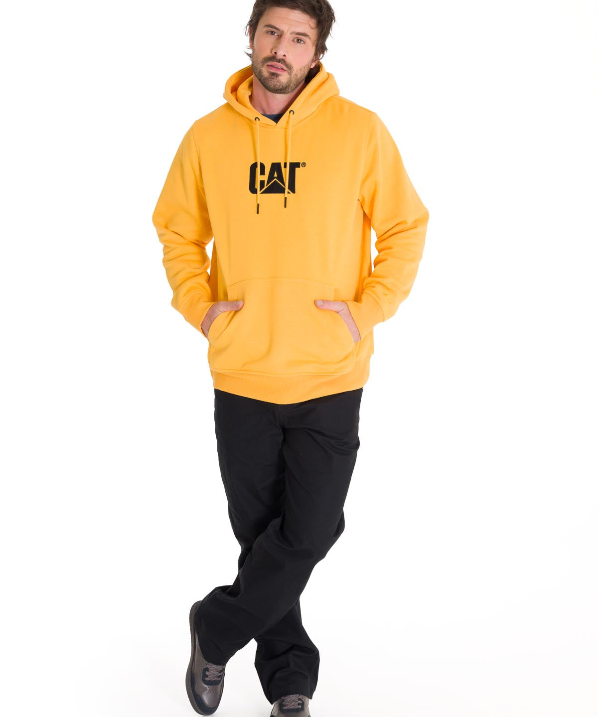 Poleron Casual Unisex Fleece Cat Logo Pullover Hoodie Amarillo Cat
