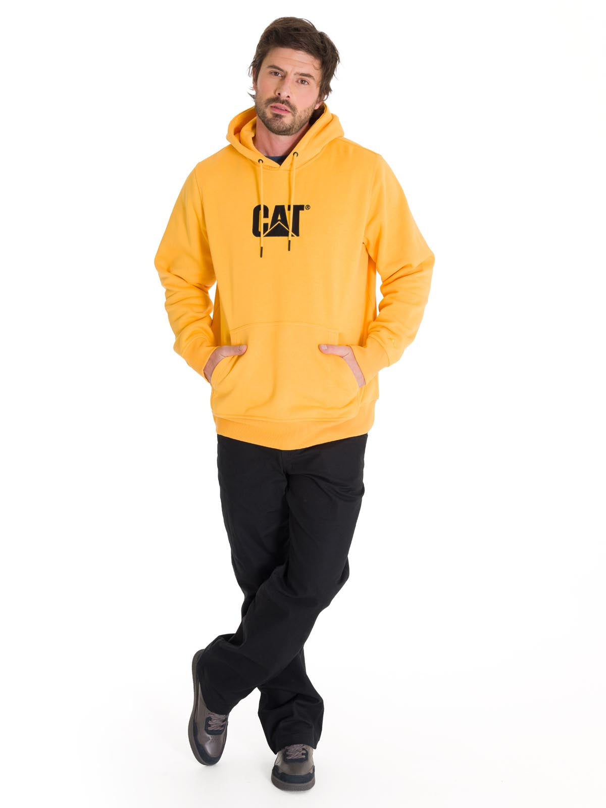 Poleron Casual Unisex Fleece Cat Logo Pullover Hoodie Amarillo Cat