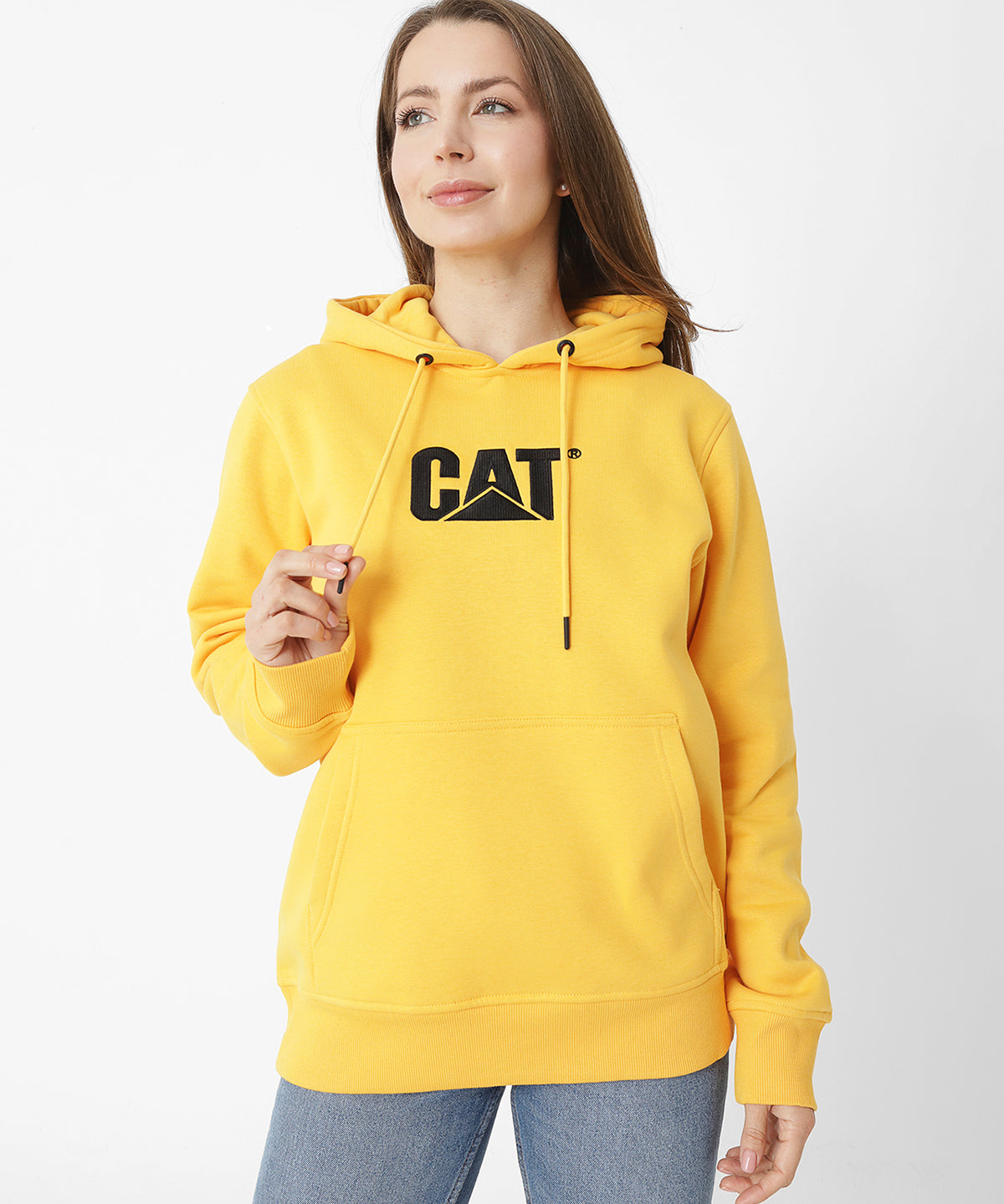 Poleron Casual Unisex Fleece Cat Logo Pullover Hoodie Amarillo Cat