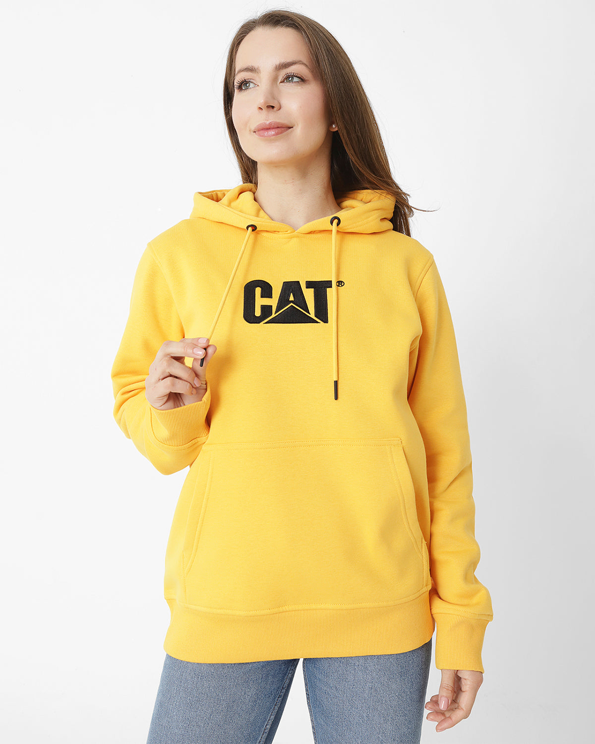 Poleron Casual Unisex Fleece Cat Logo Pullover Hoodie Amarillo Cat
