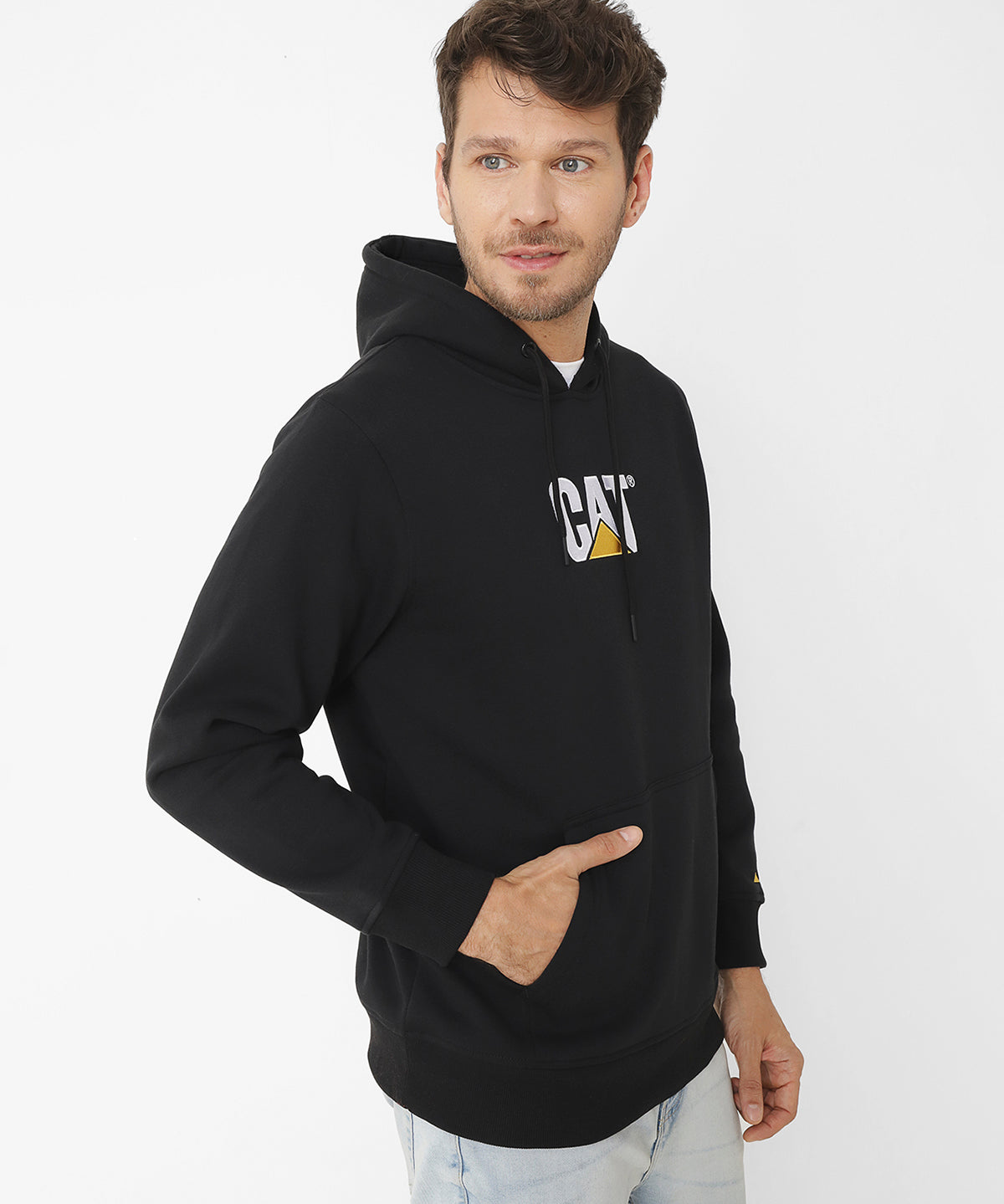 Poleron Casual Unisex Fleece Cat Logo Pullover Hoodie Negro Cat