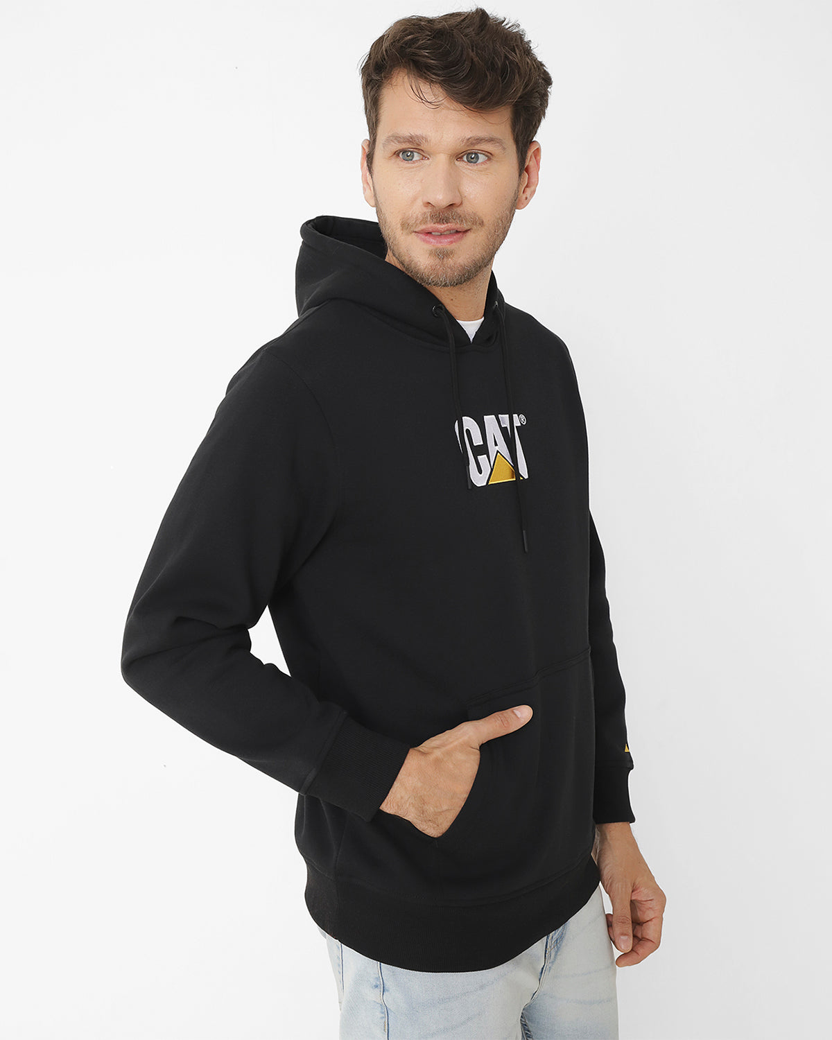 Poleron Casual Unisex Fleece Cat Logo Pullover Hoodie Negro Cat