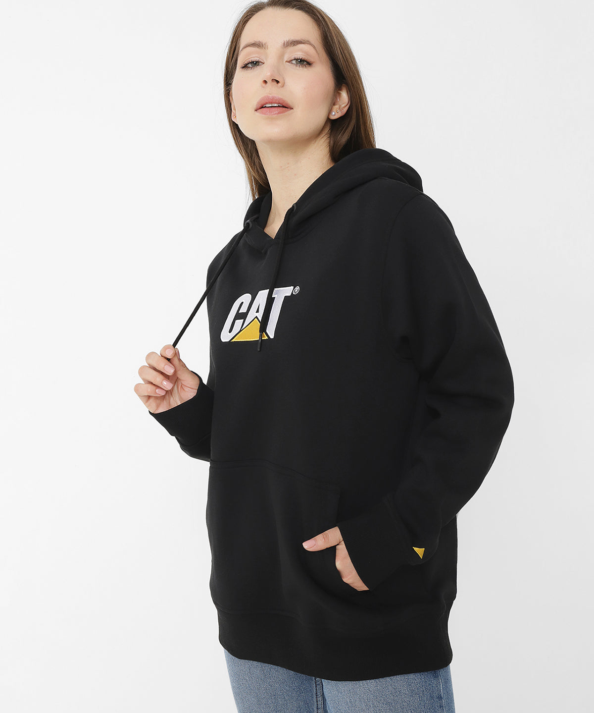 Poleron Casual Unisex Fleece Cat Logo Pullover Hoodie Negro Cat