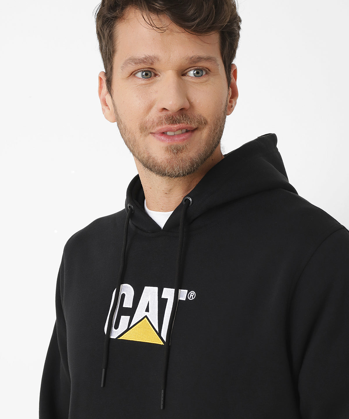 Poleron Casual Unisex Fleece Cat Logo Pullover Hoodie Negro Cat