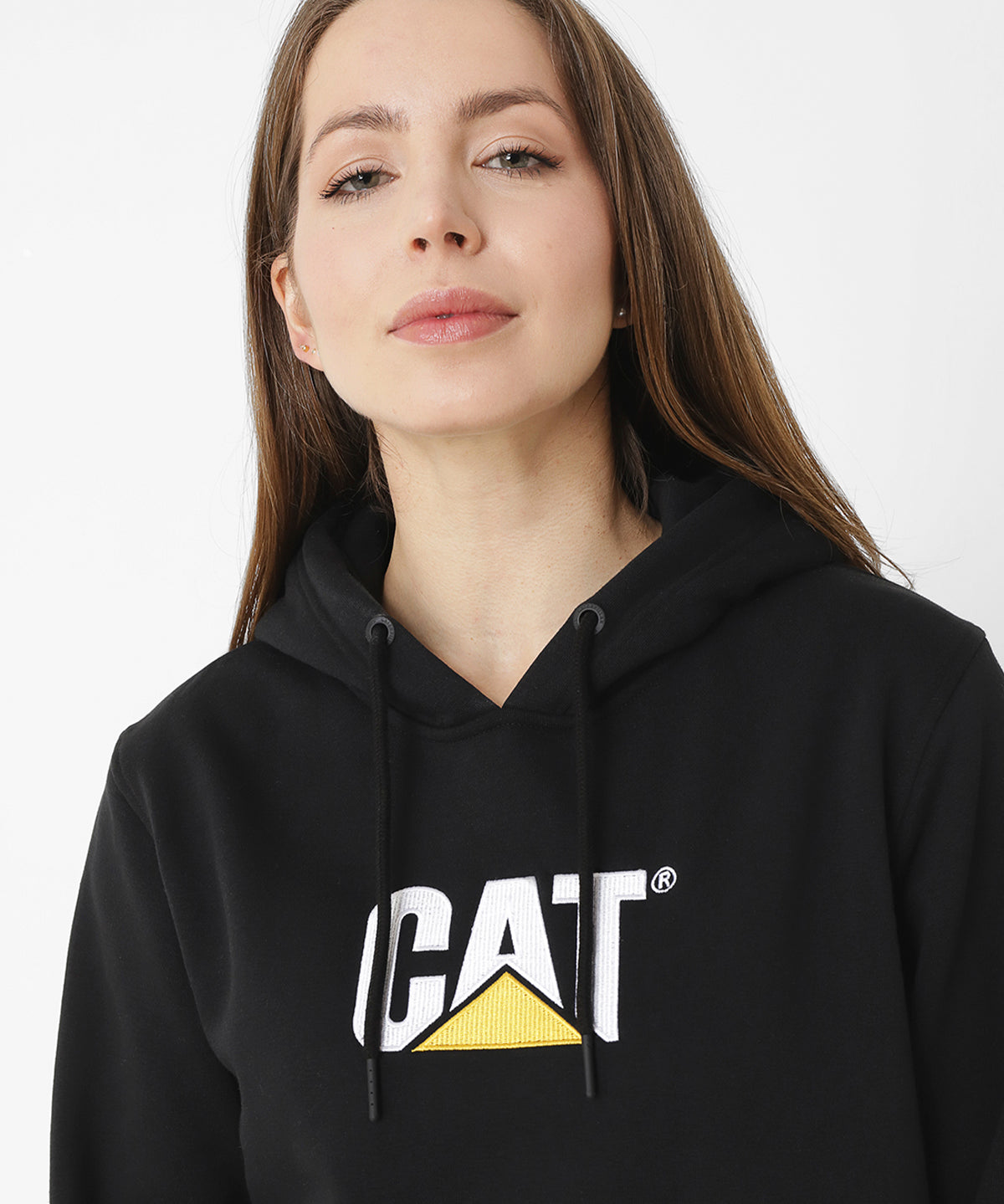 Poleron Casual Unisex Fleece Cat Logo Pullover Hoodie Negro Cat