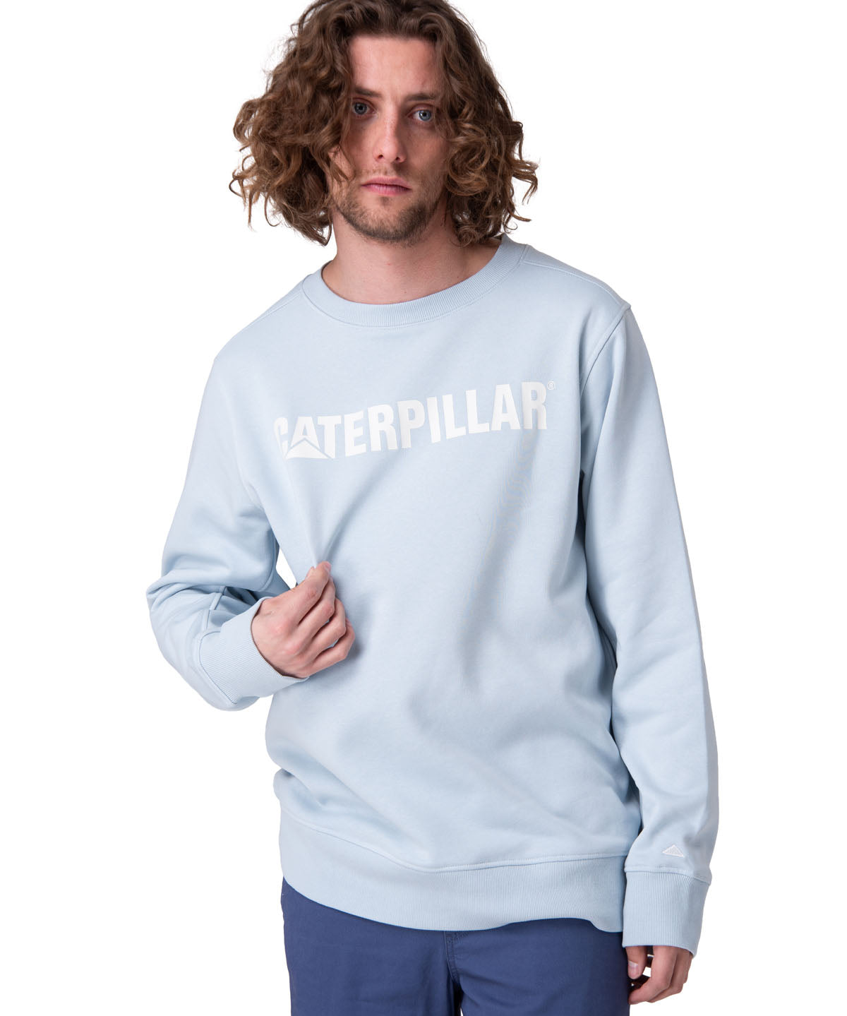 Poleron Hombre Caterpillar Logo Cre Celeste