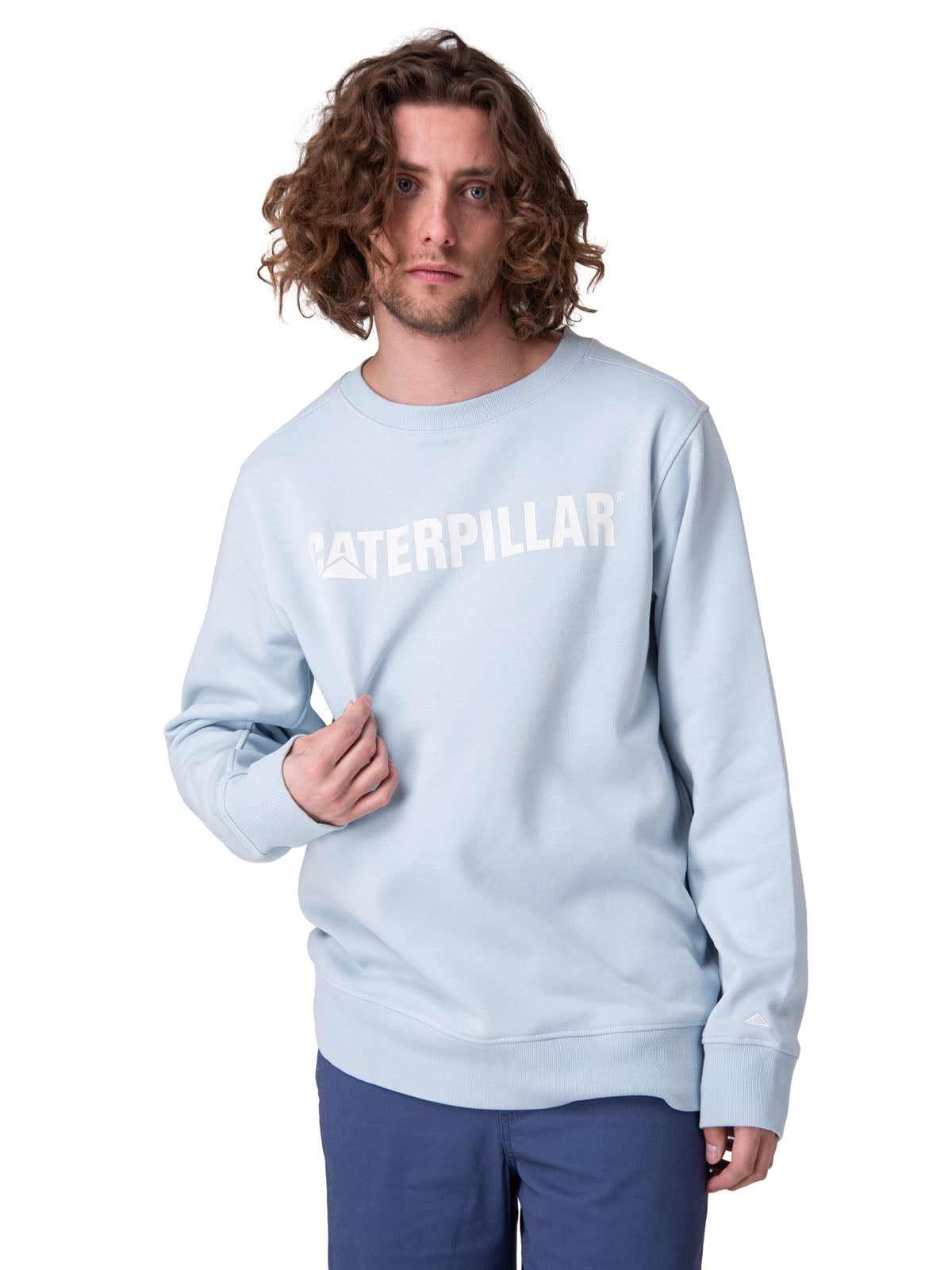 Poleron Hombre Caterpillar Logo Cre Celeste